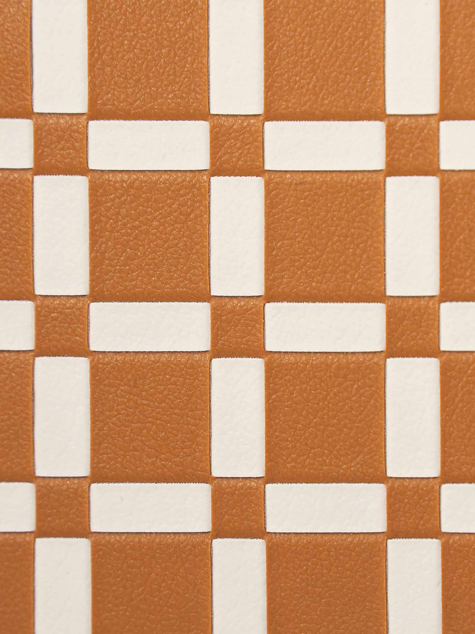 sicora brown white handwoven gridplay pattern in SILIO vegan leather