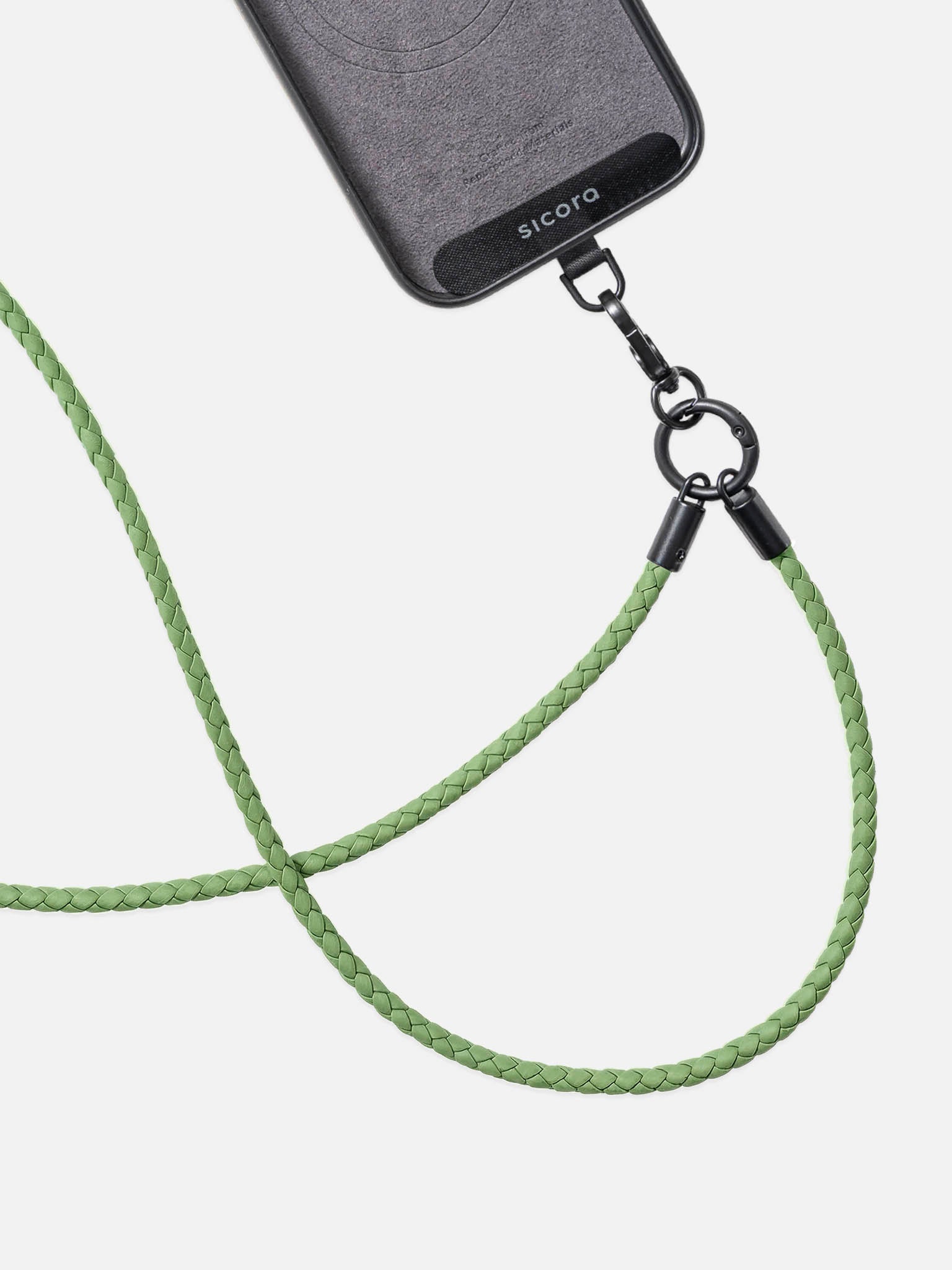 sicora loop braided leather lanyard in avocado green