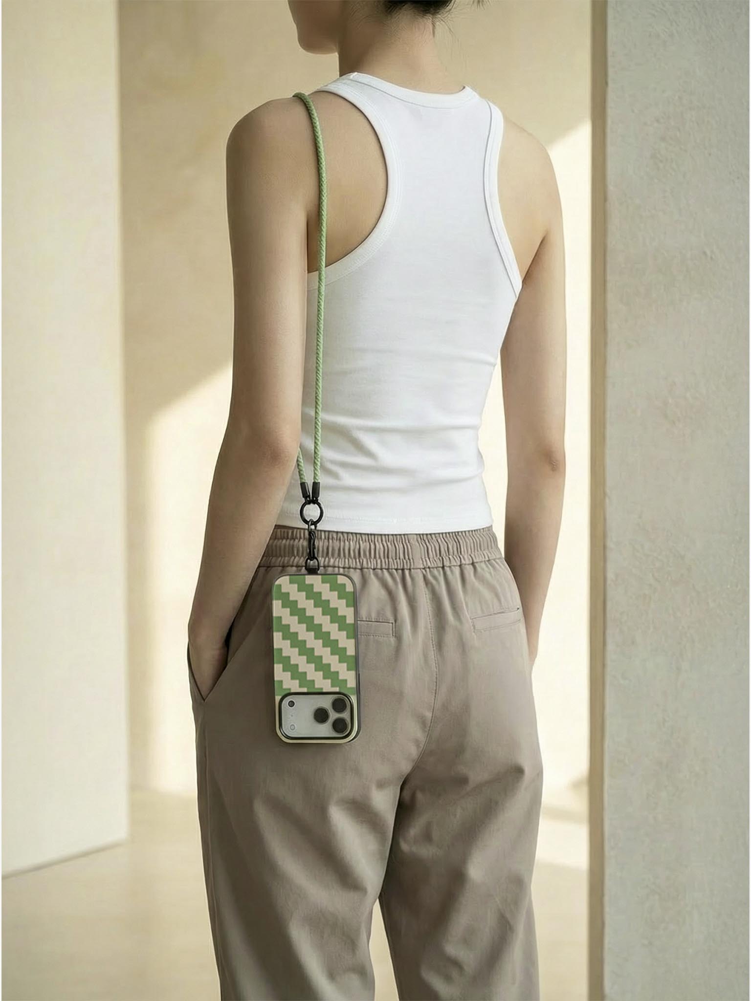 sicora loop braided leather lanyard in avocado green