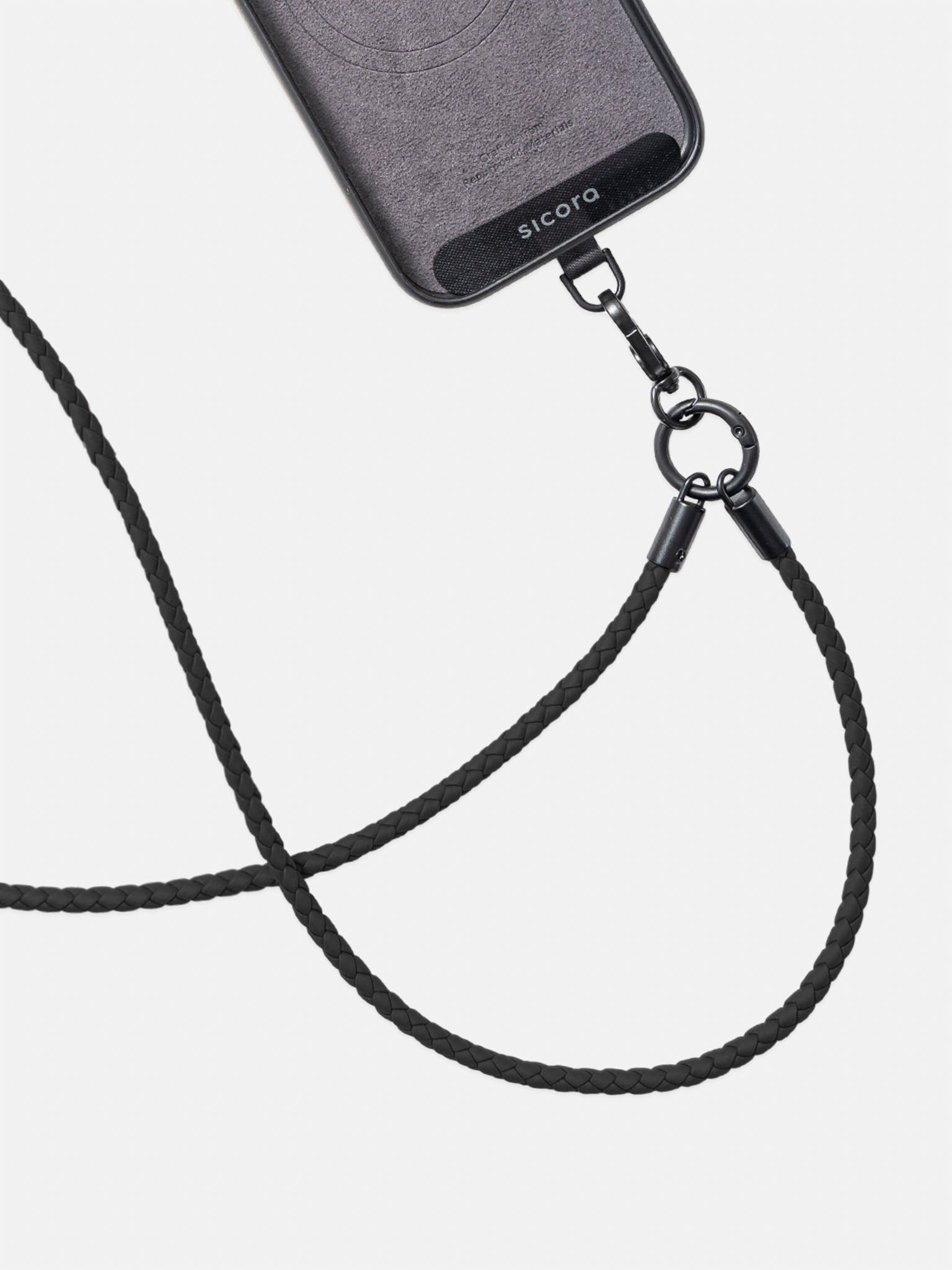 sicora loop braided leather lanyard in black