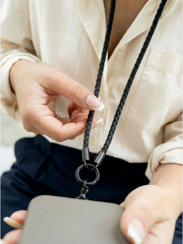sicora loop braided leather lanyard in black