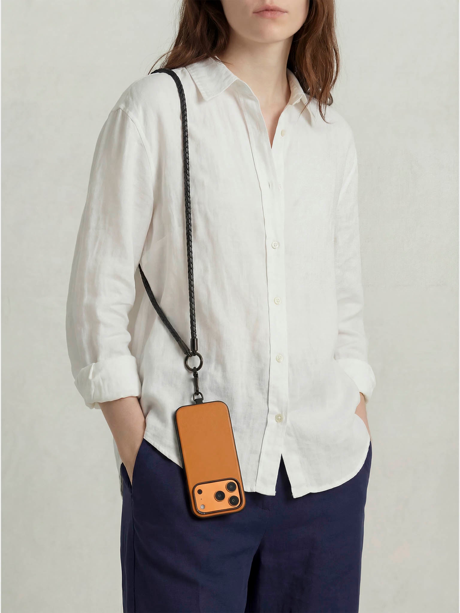 sicora loop braided leather lanyard in black