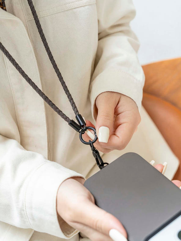 sicora loop braided leather lanyard in granite gray