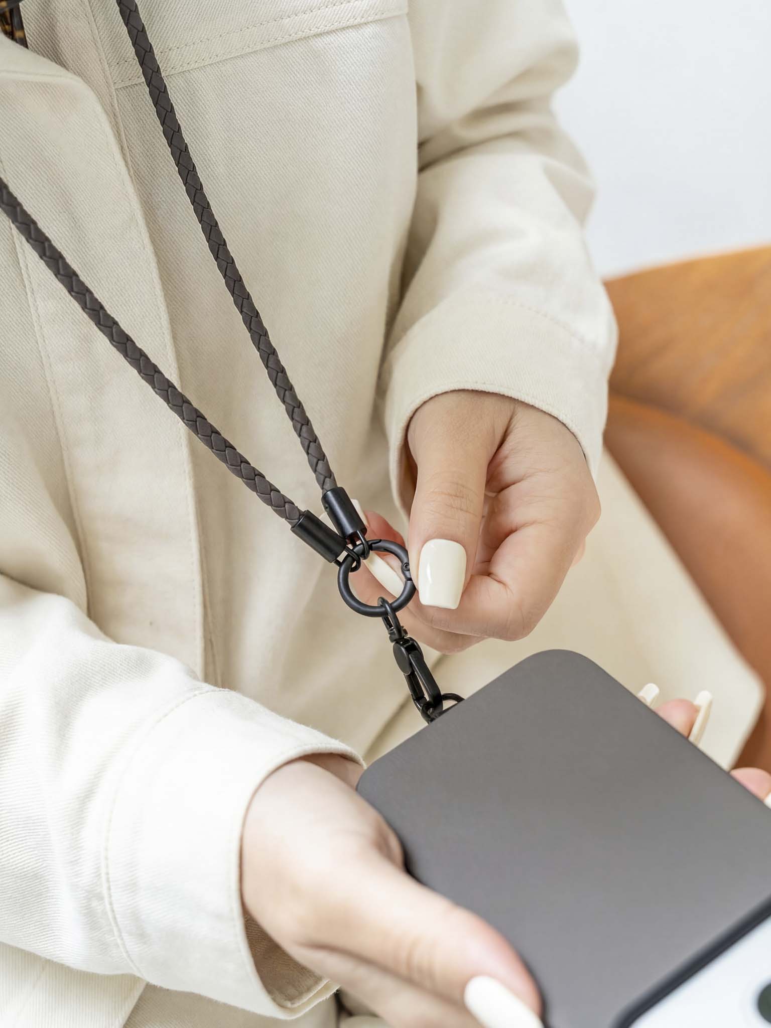 sicora loop braided leather lanyard in granite gray