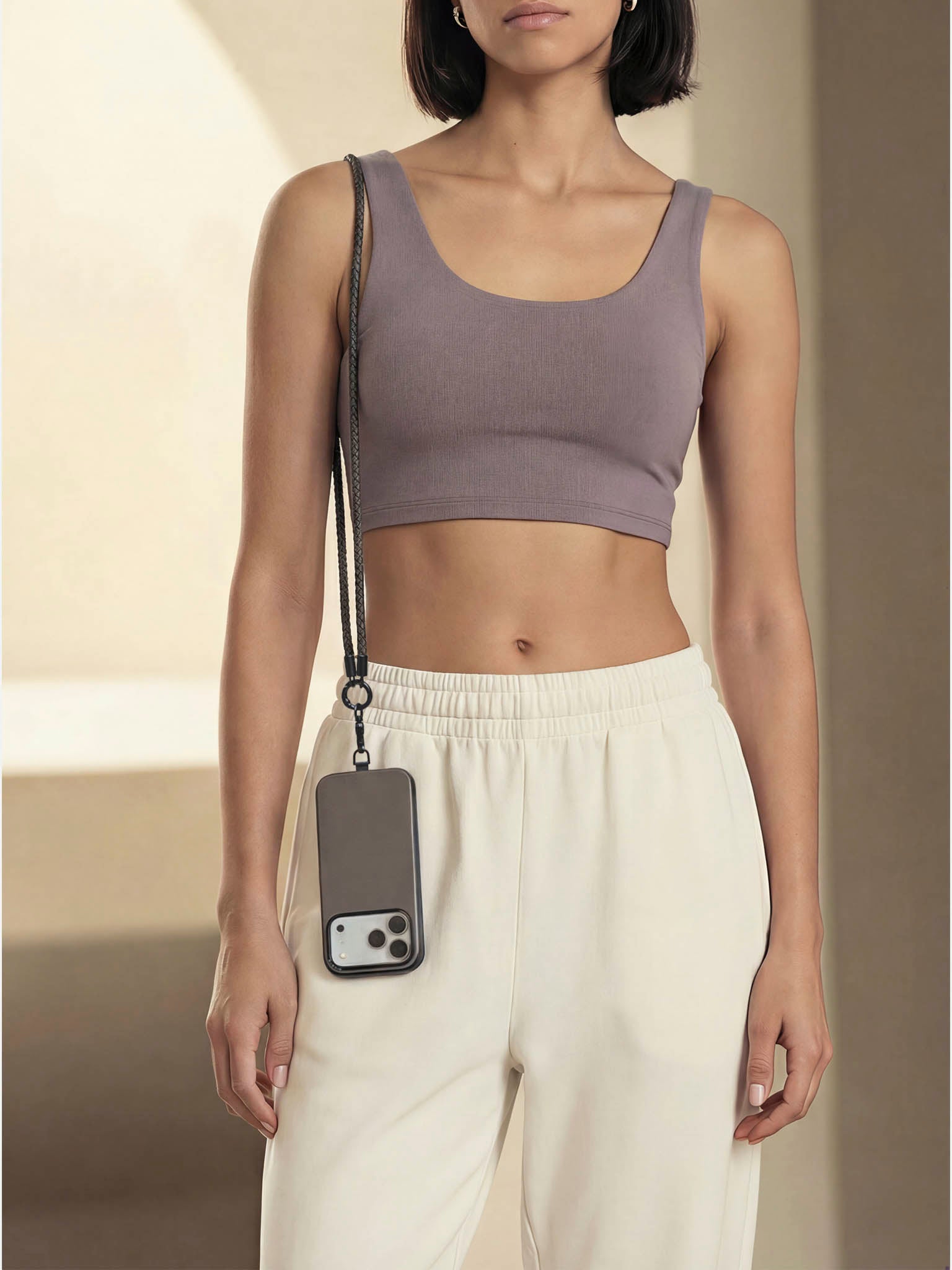 sicora loop braided leather lanyard in granite gray