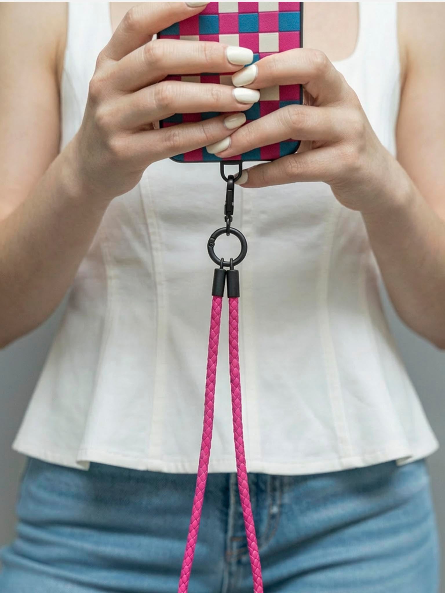 sicora loop braided leather lanyard in magenta