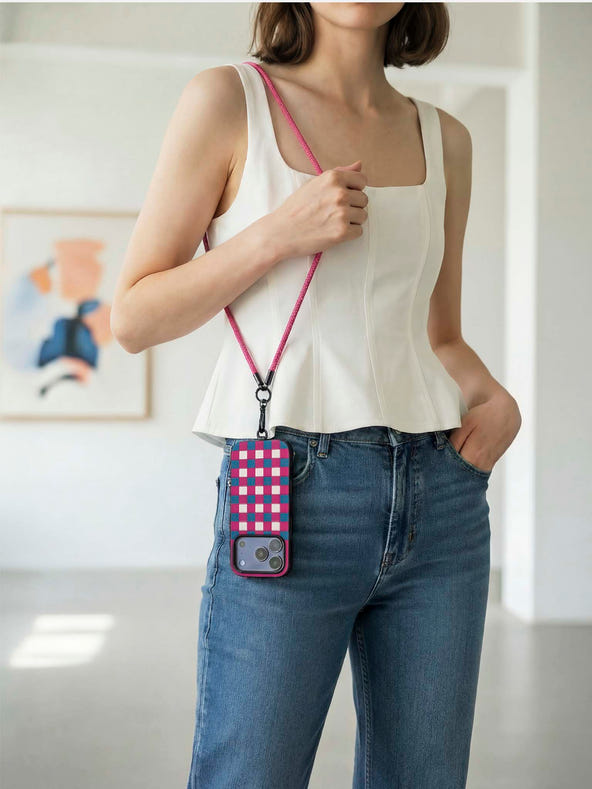 sicora loop braided leather lanyard in magenta