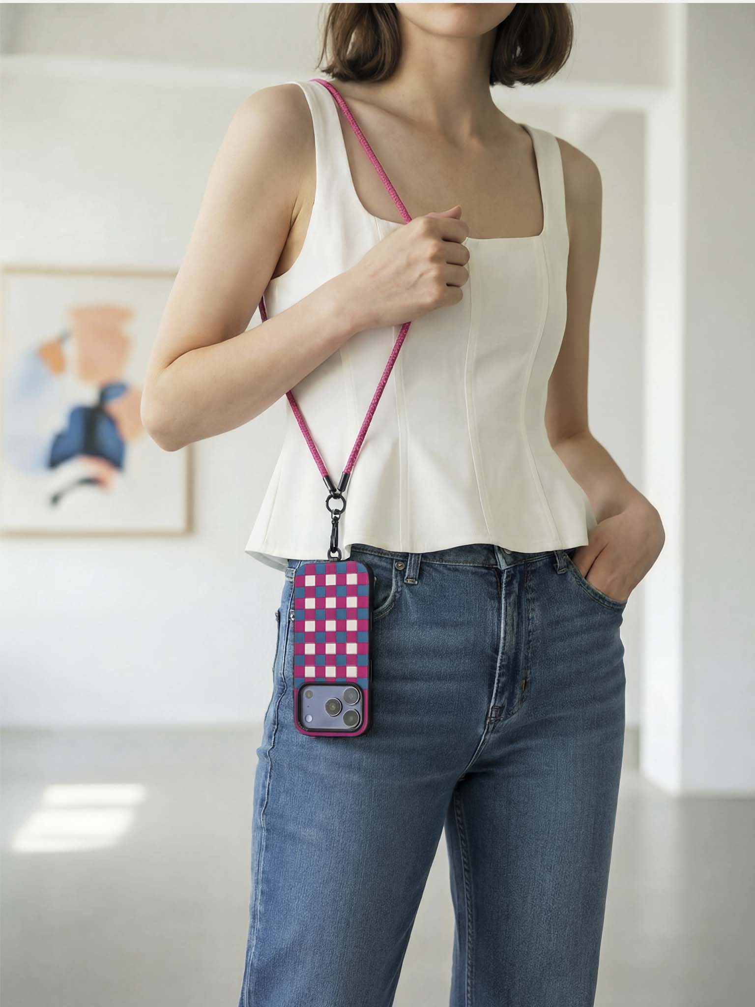 sicora loop braided leather lanyard in magenta