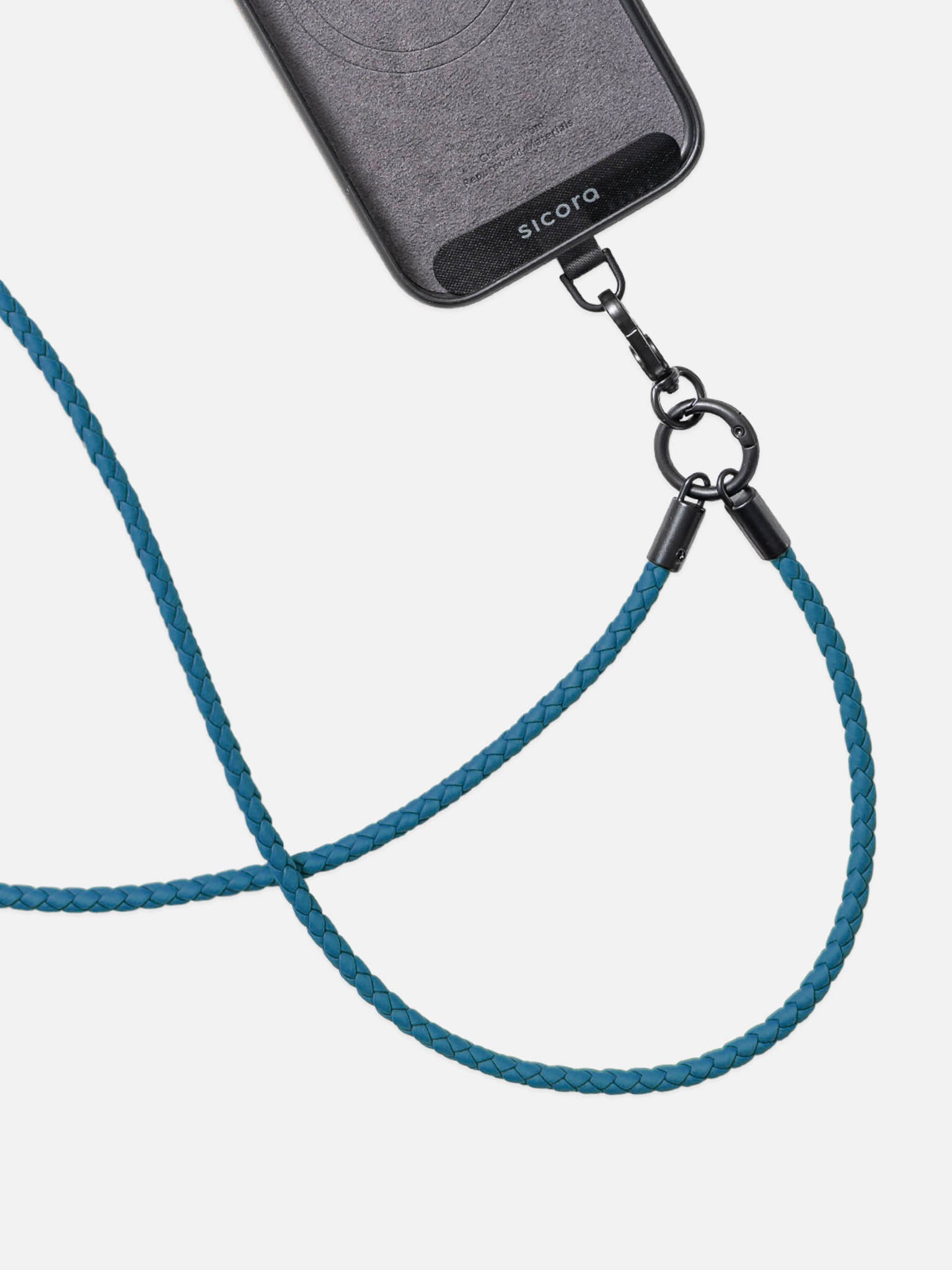 sicora loop braided leather lanyard in sea blue