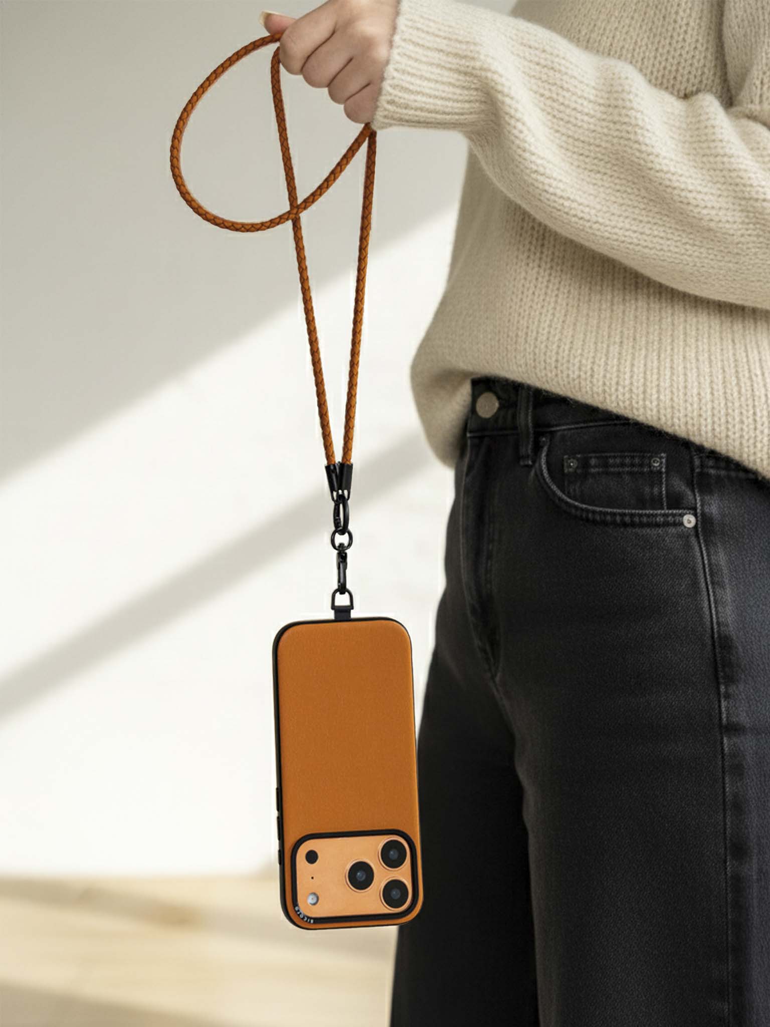 sicora loop braided leather lanyard in toffee brown