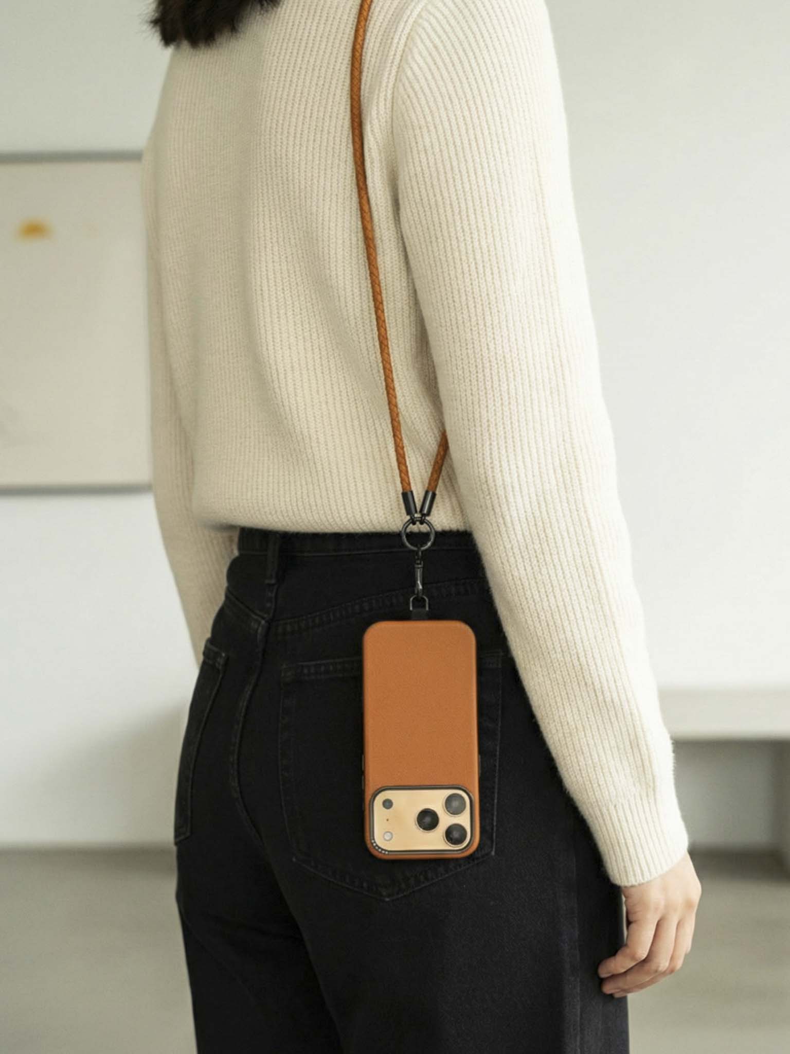 sicora loop braided leather lanyard in toffee brown