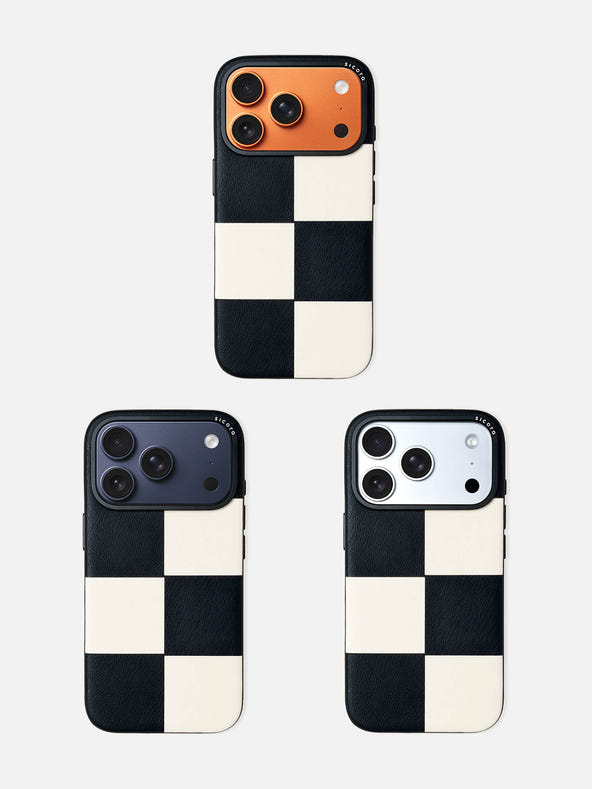 sicora iPhone 17 pro leather case, macro case, paired with orange, navy and silver color iPhone 17 pro