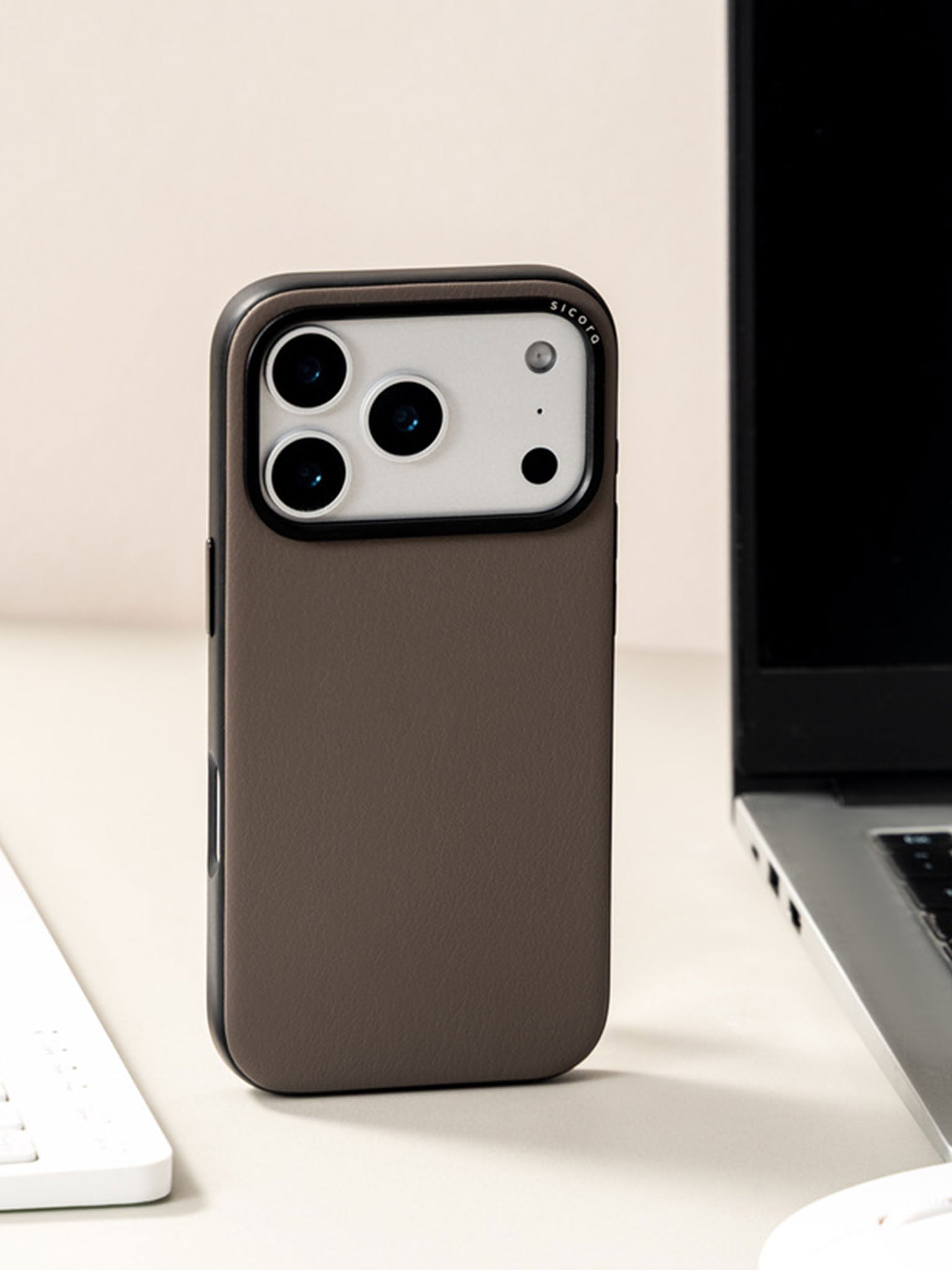 Granite gray sicora moodblock phone case with silio silicone vegan leather