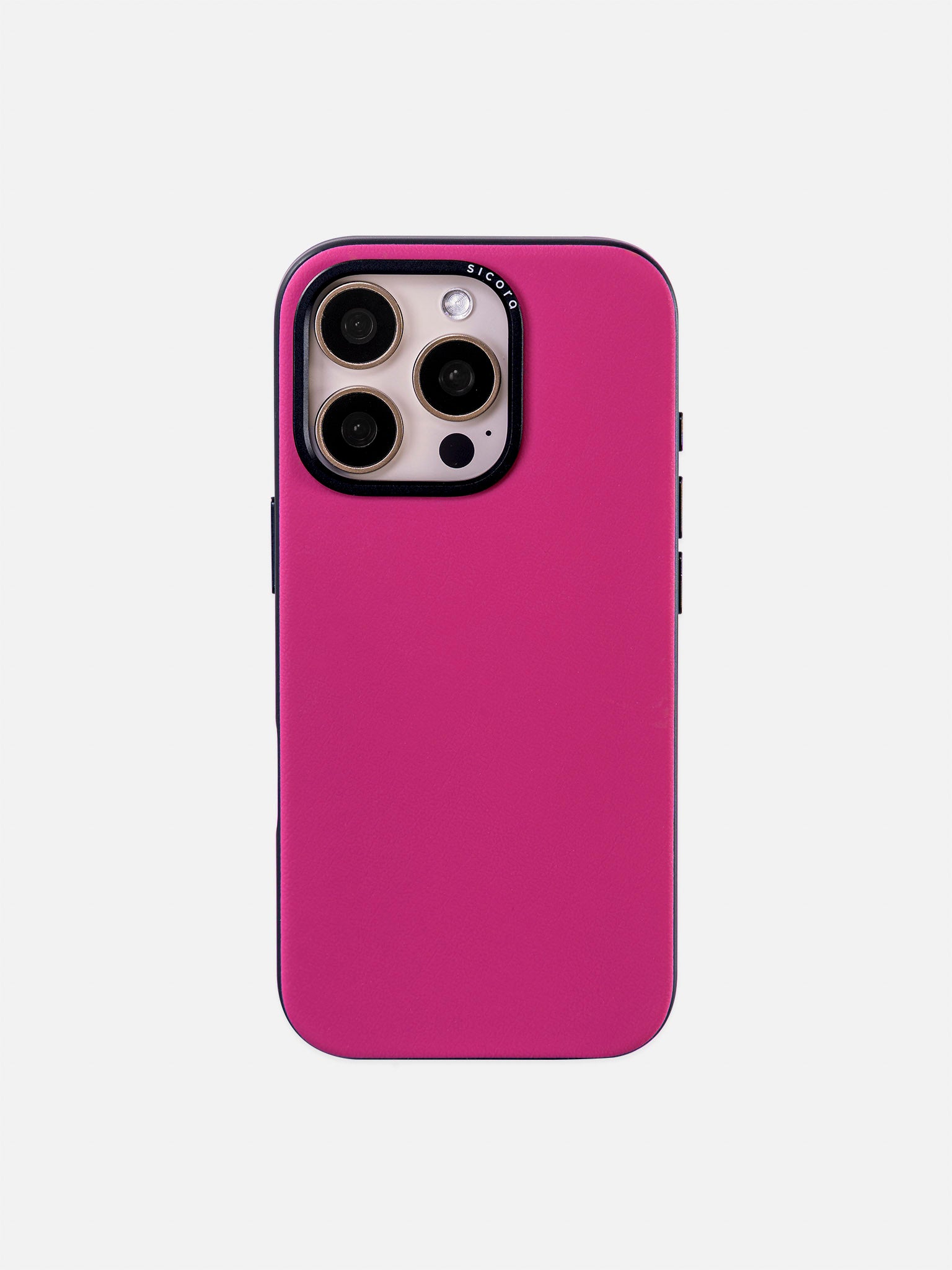 A pink magenta sicora handmade vegan leather iPhone case 16 pro