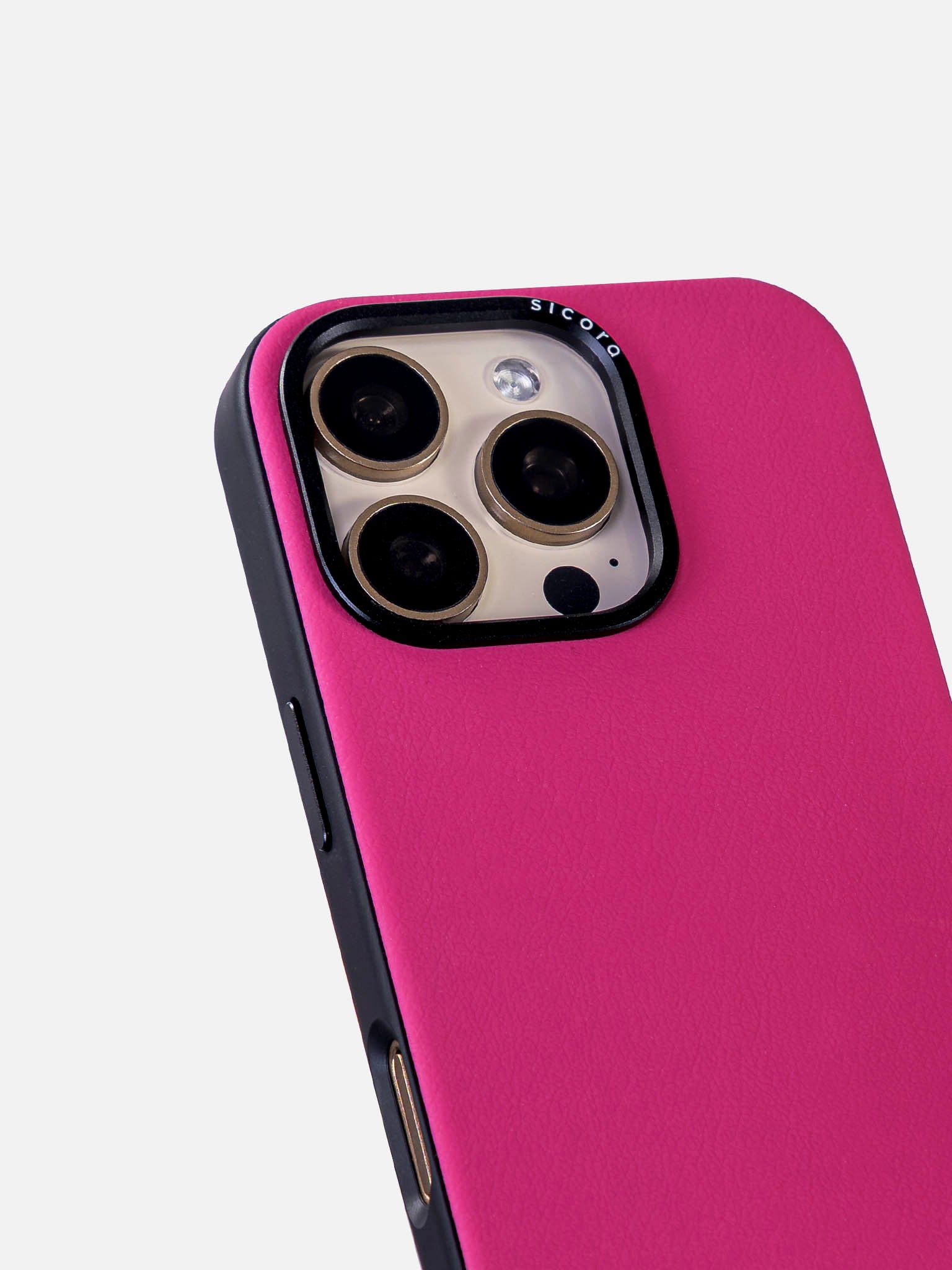 A pink magenta sicora handmade vegan leather iPhone case