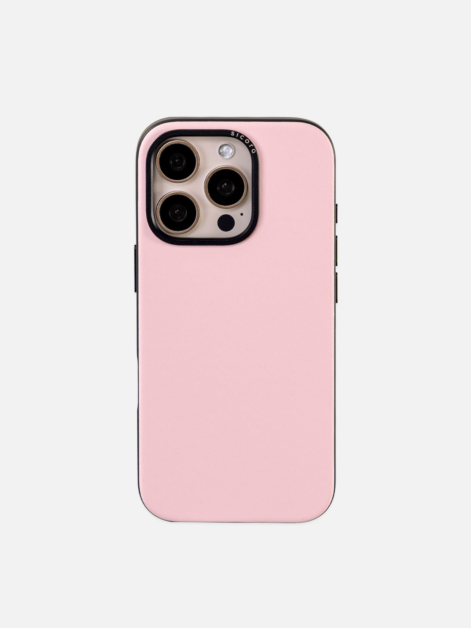 A pink sicora handmade vegan leather iPhone case 16 pro