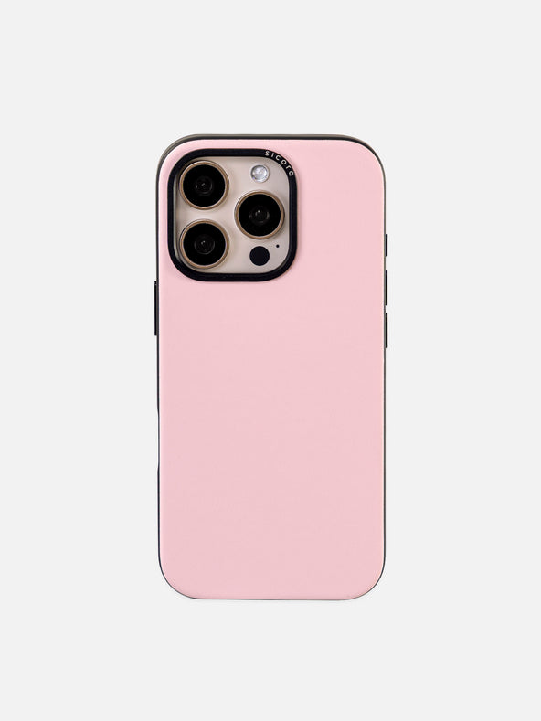 A pink sicora handmade vegan leather iPhone case 16 pro