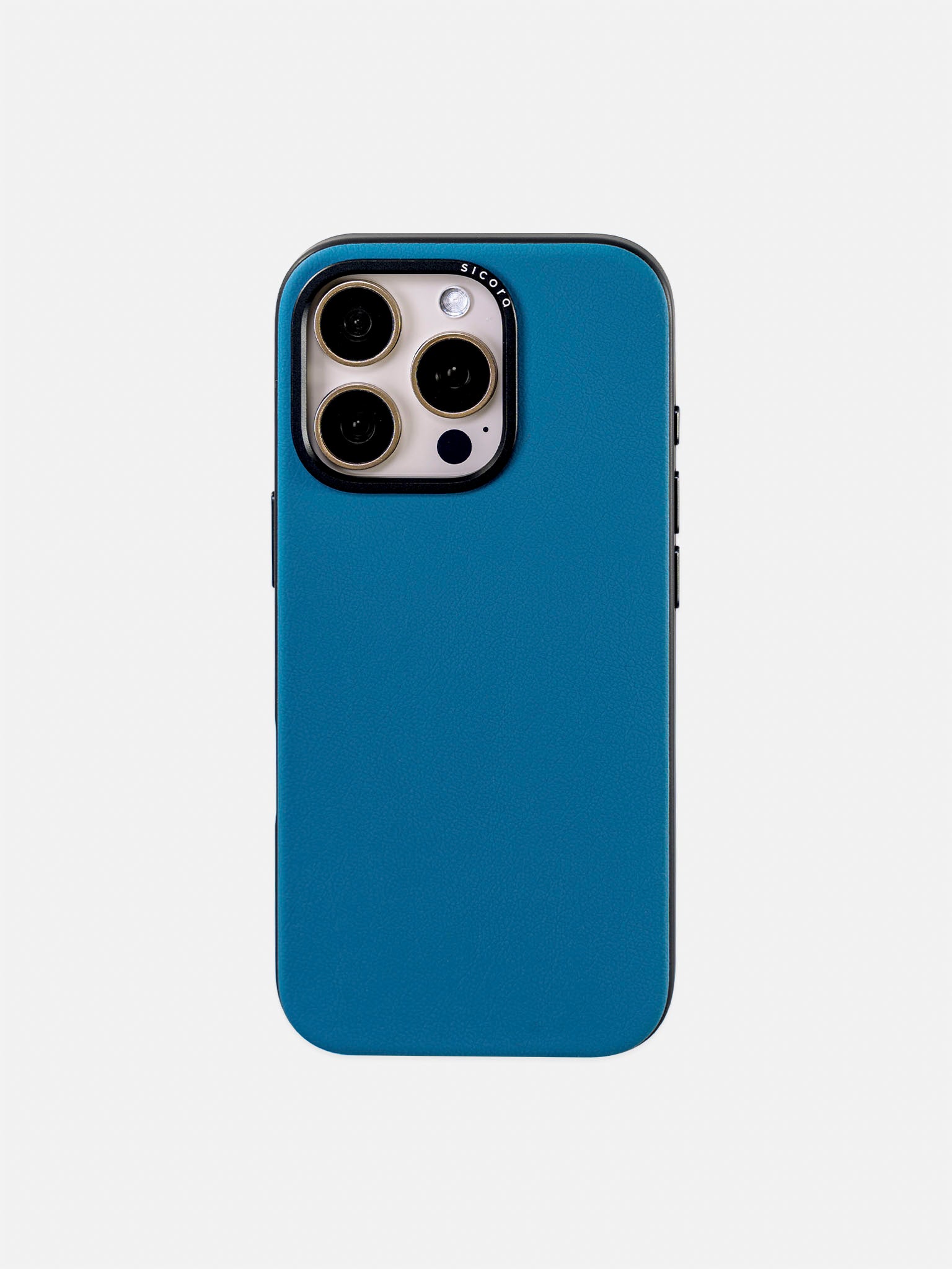 A blue sicora handmade vegan leather iPhone case 16 pro