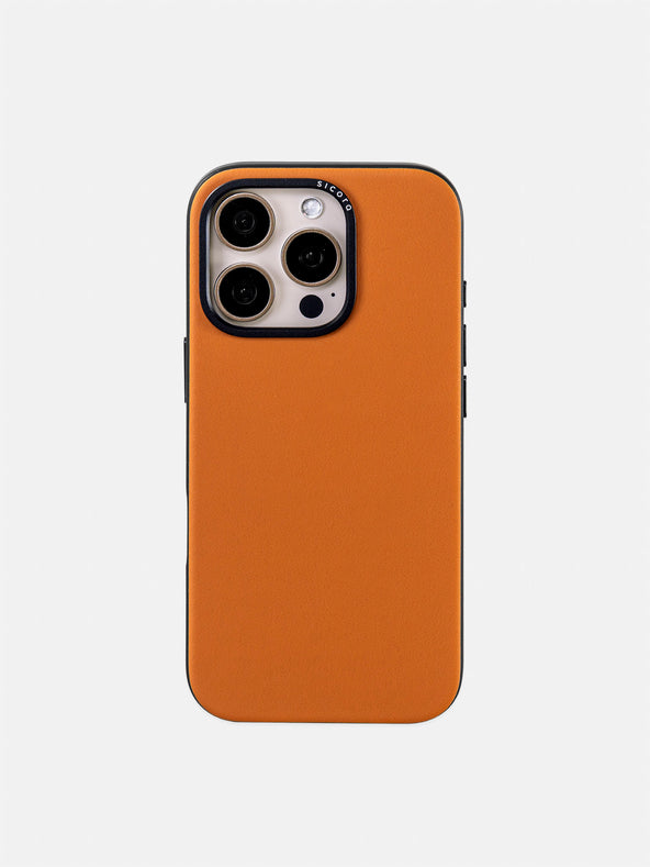 A toffee brown sicora handmade vegan leather iPhone case 16 pro