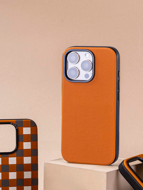 A toffee brown sicora handmade vegan leather iPhone cases