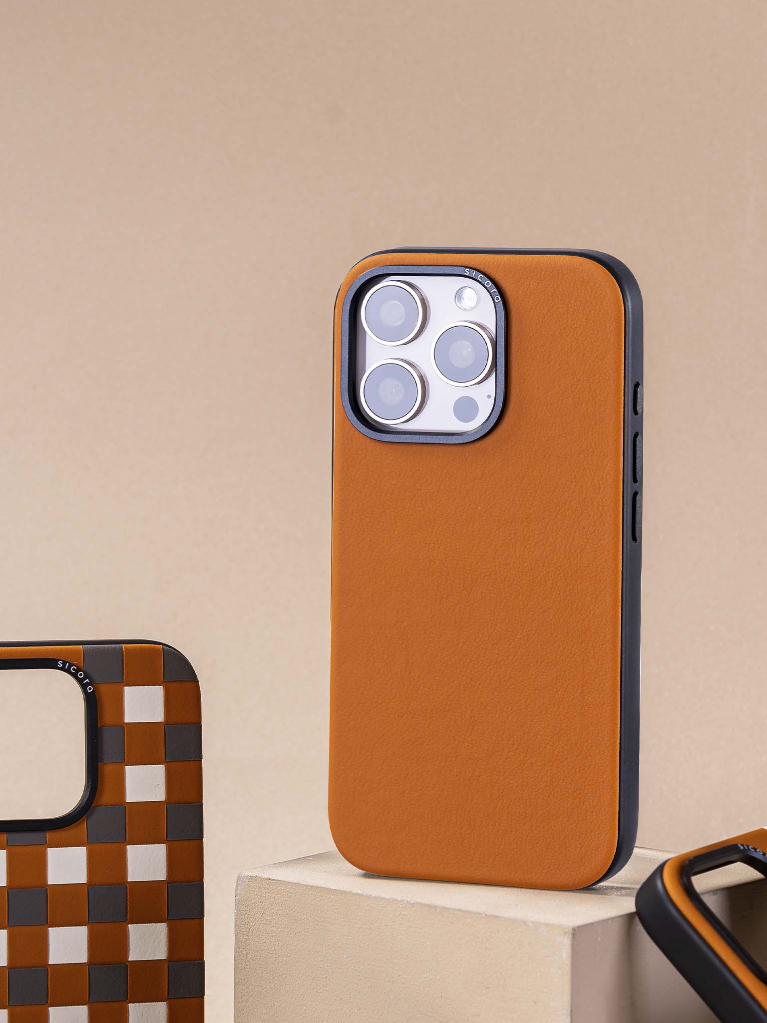A toffee brown sicora handmade vegan leather iPhone cases