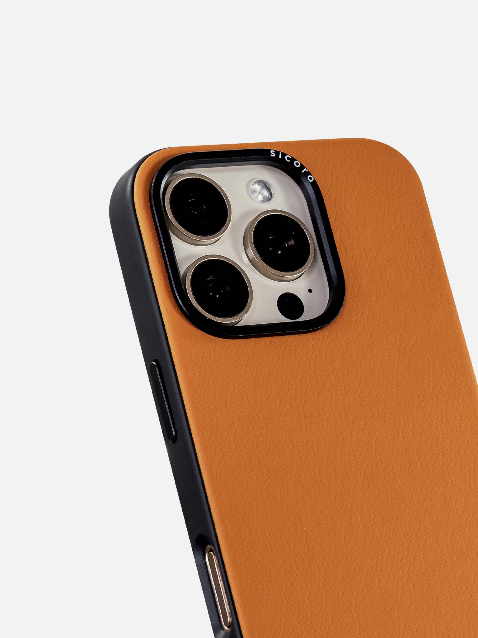 A toffee brown sicora handmade vegan leather iPhone case