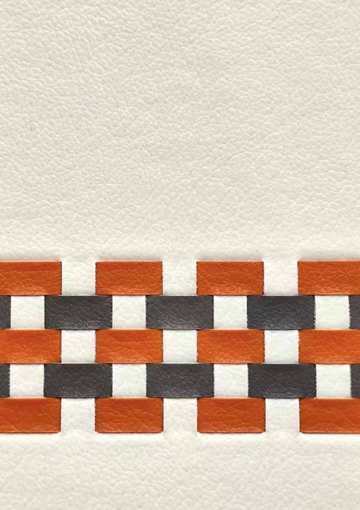 Woven pattern with toffee gold and granite gray on a textured cream background