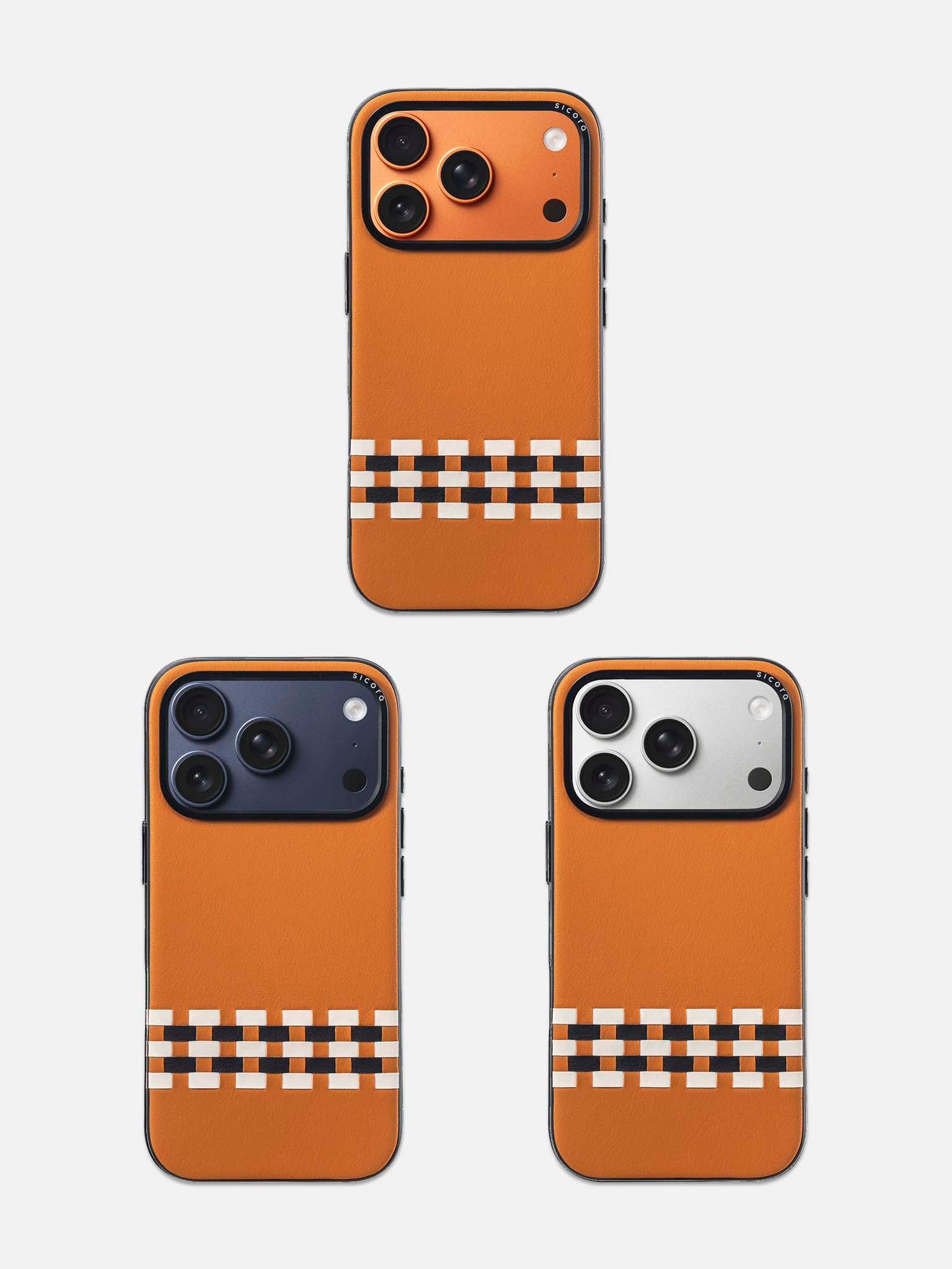 sicora iPhone 17 pro stitchon case toffee cream black lineup