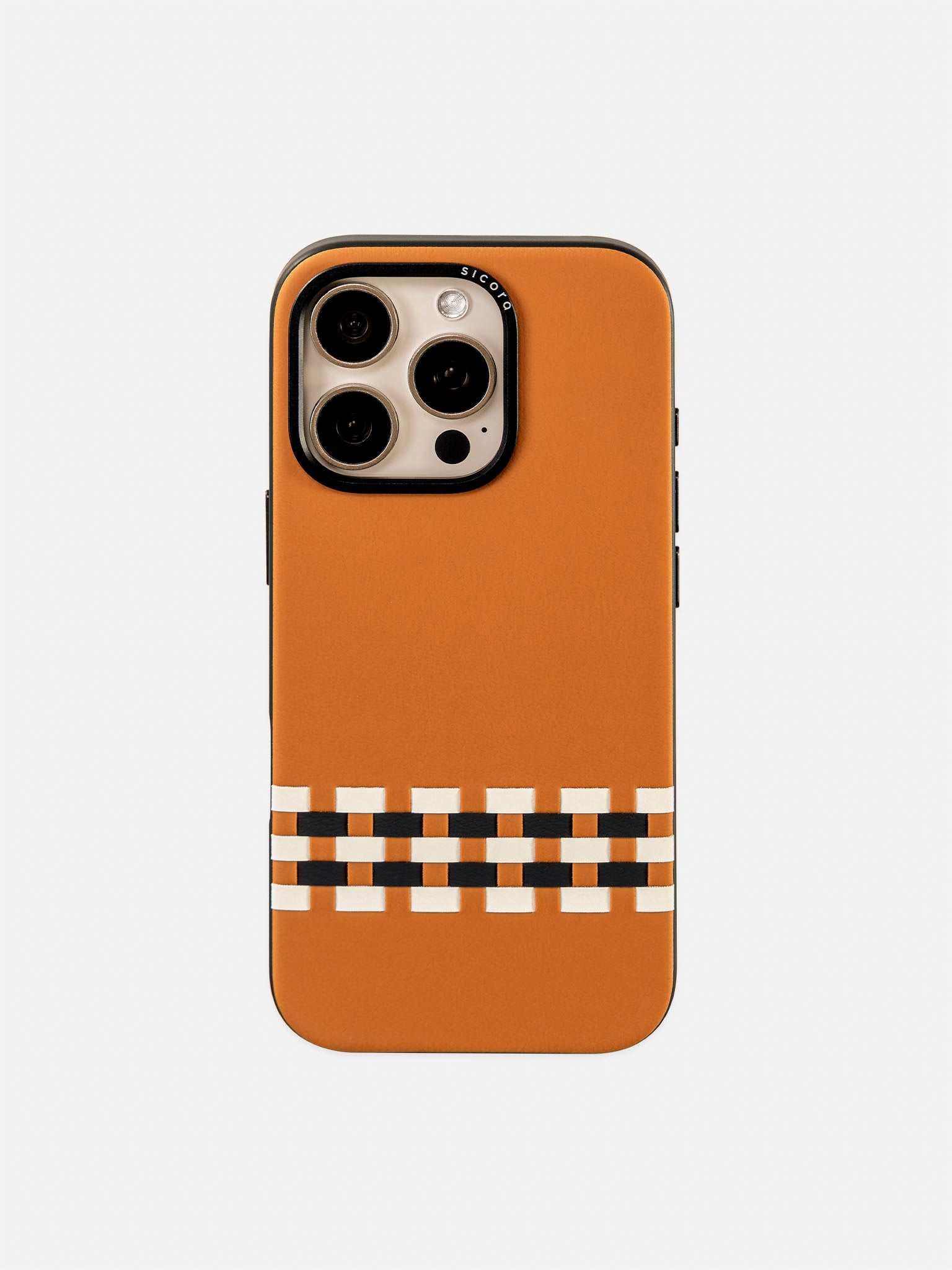 sicora brown white black stitchon iPhone case 16 pro