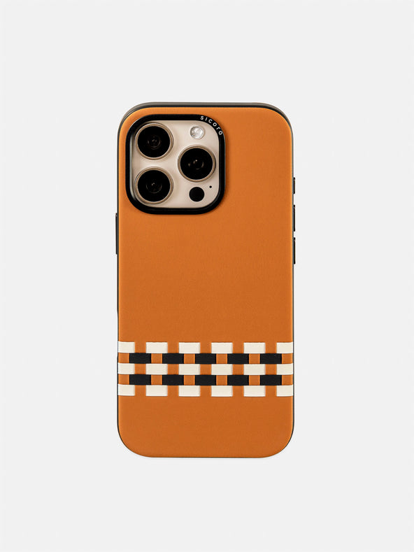 sicora brown white black stitchon iPhone case 16 pro