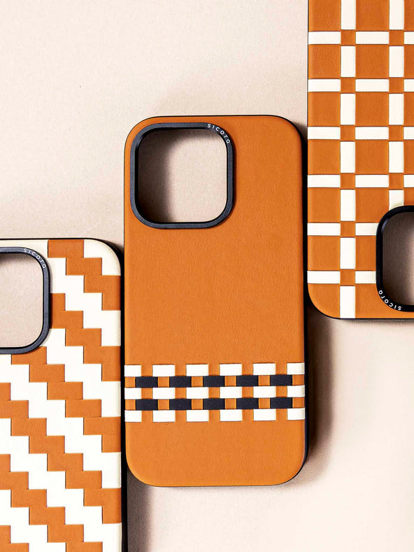 sicora handwoven vegan leather iPhone cases in toffee color