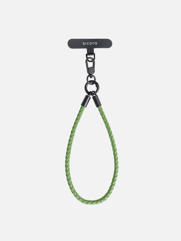 sicora wristlet braided leather lanyard in avocado green
