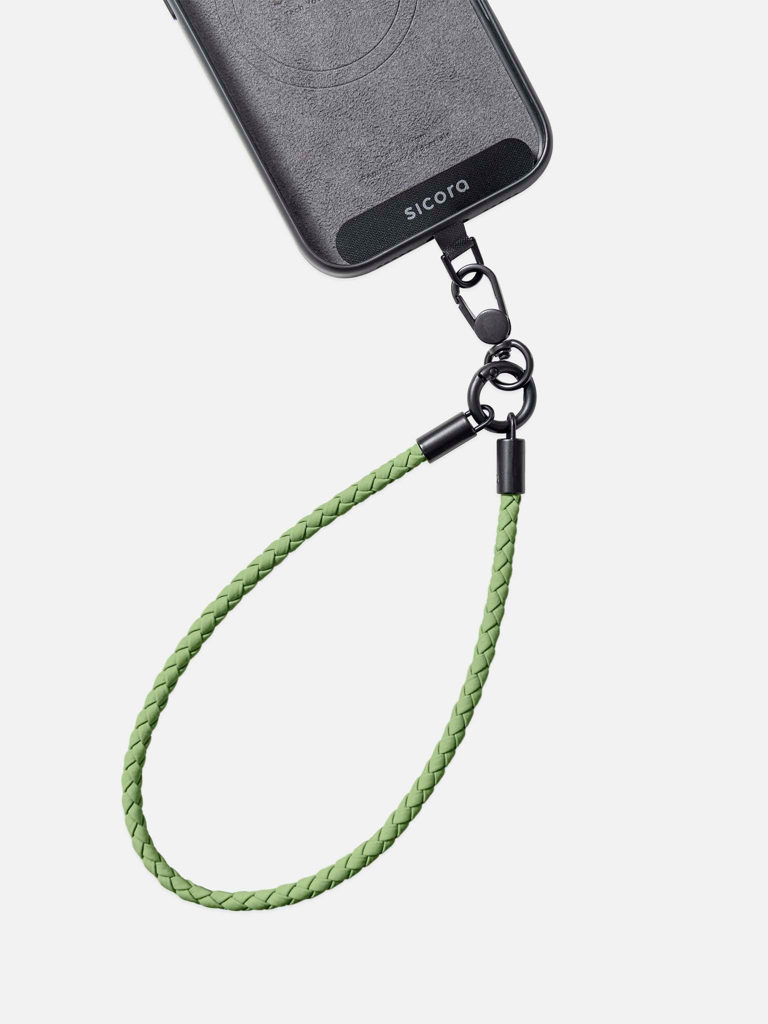 sicora wristlet braided leather lanyard in avocado green