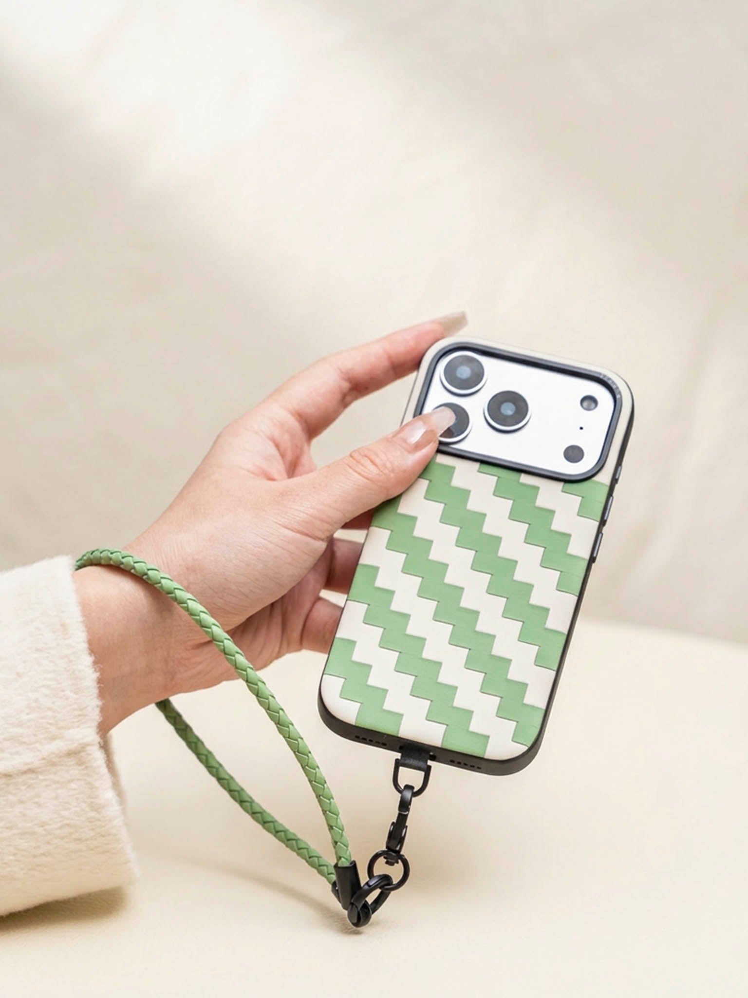 sicora wristlet braided leather lanyard in avocado green