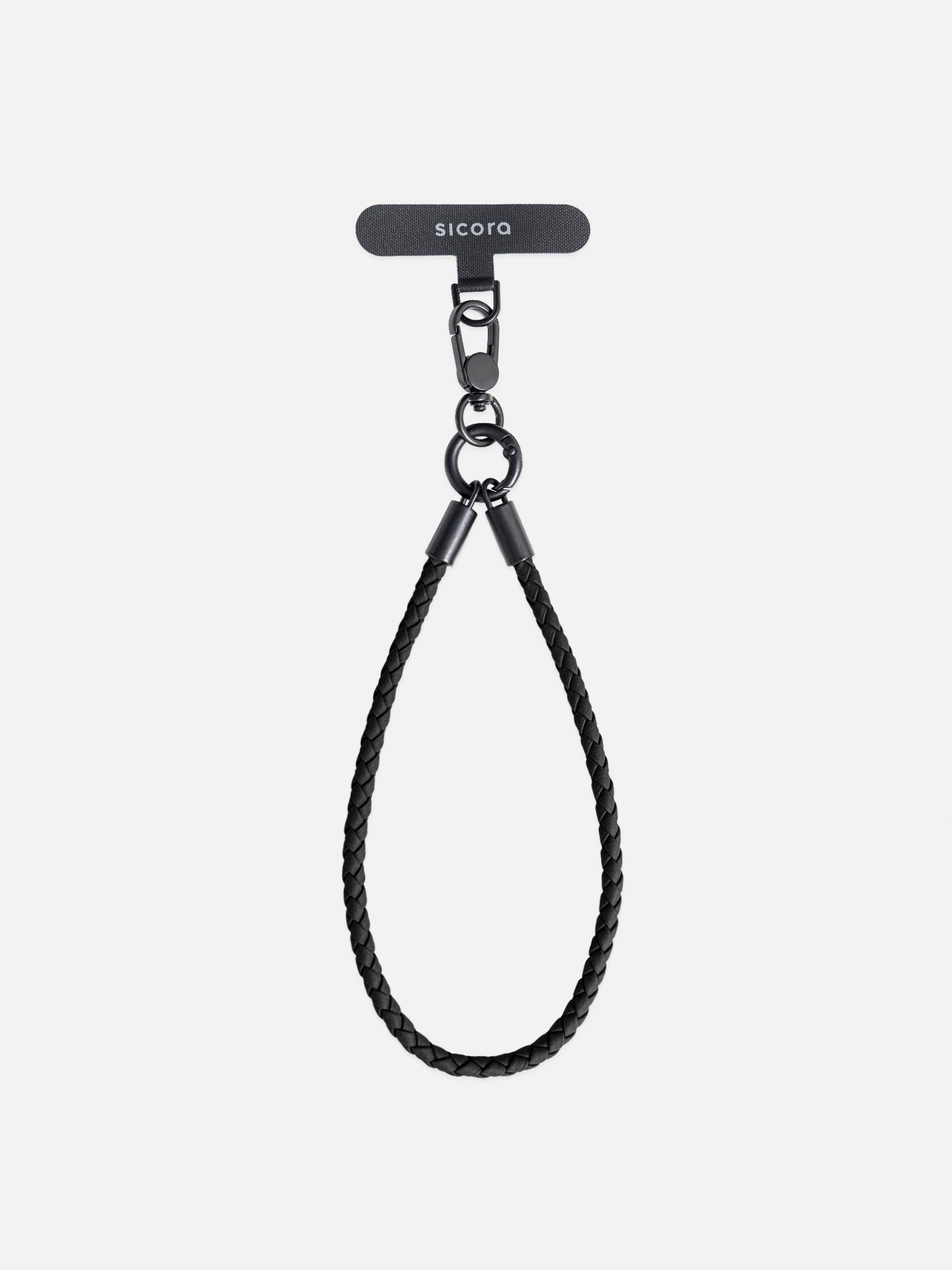 sicora wristlet braided leather lanyard in black