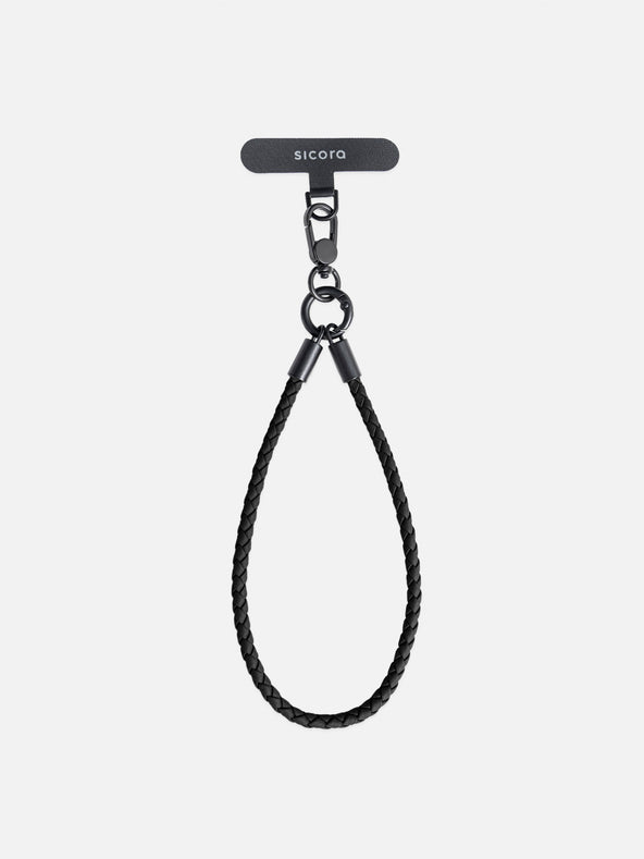 sicora wristlet braided leather lanyard in black