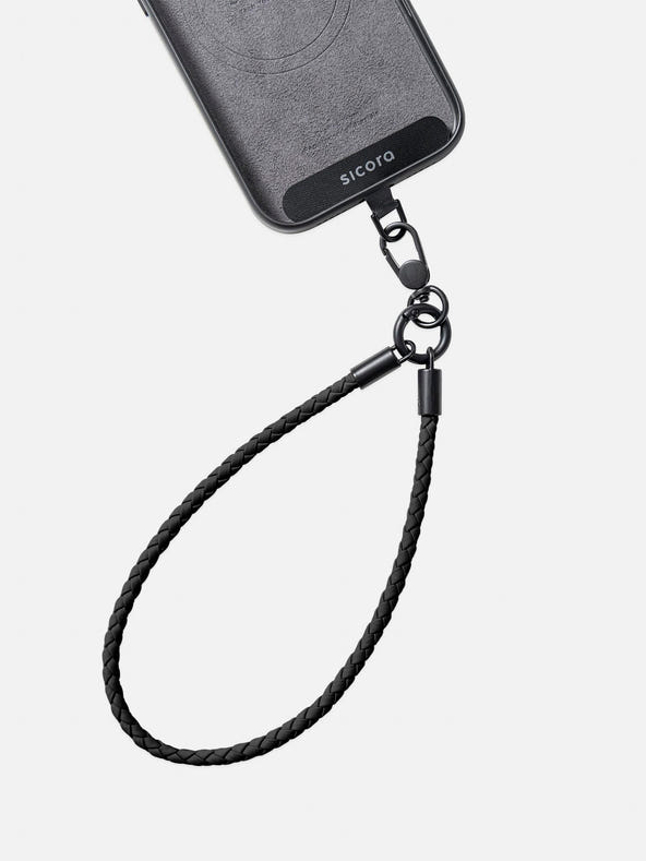 sicora wristlet braided leather lanyard in black