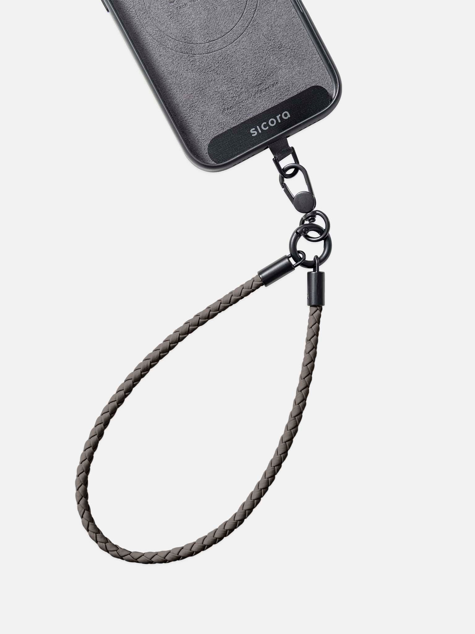 sicora wristlet braided leather lanyard in granite gray