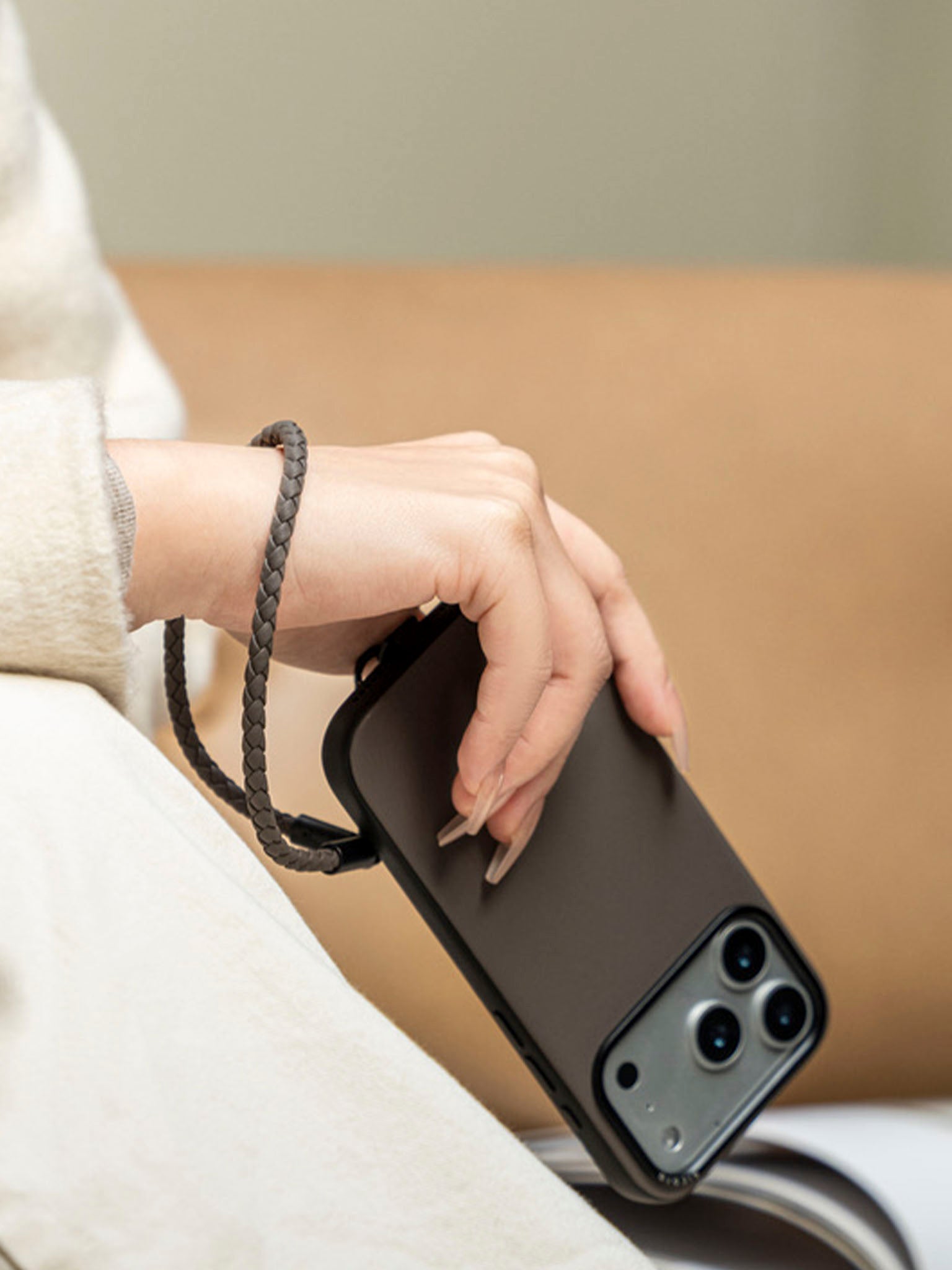 sicora wristlet braided leather lanyard in granite gray