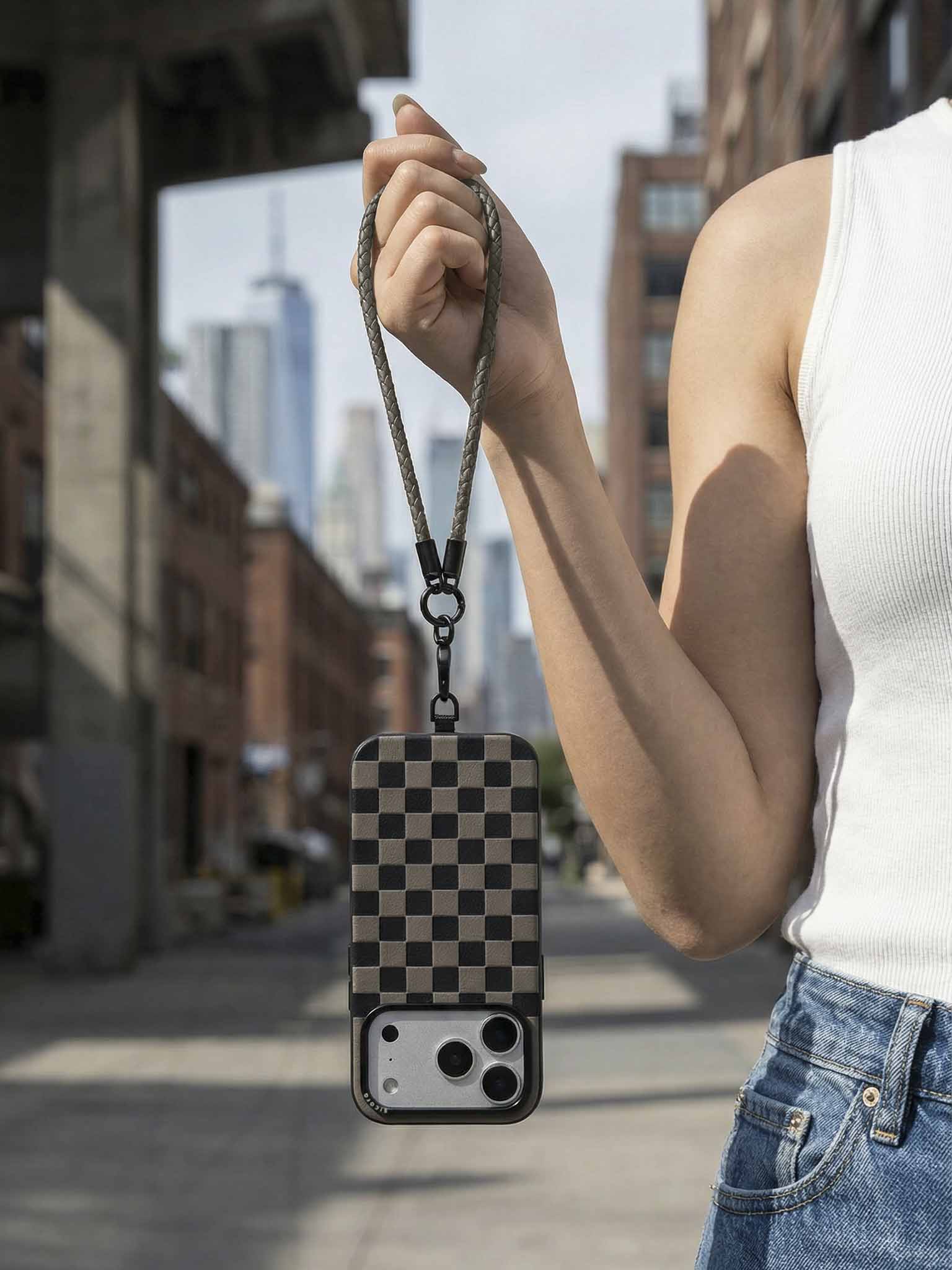 sicora wristlet braided leather lanyard in granite gray