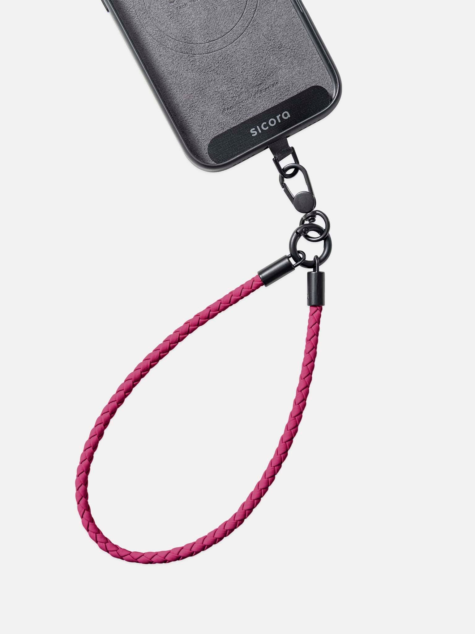 sicora wristlet braided leather lanyard in magenta