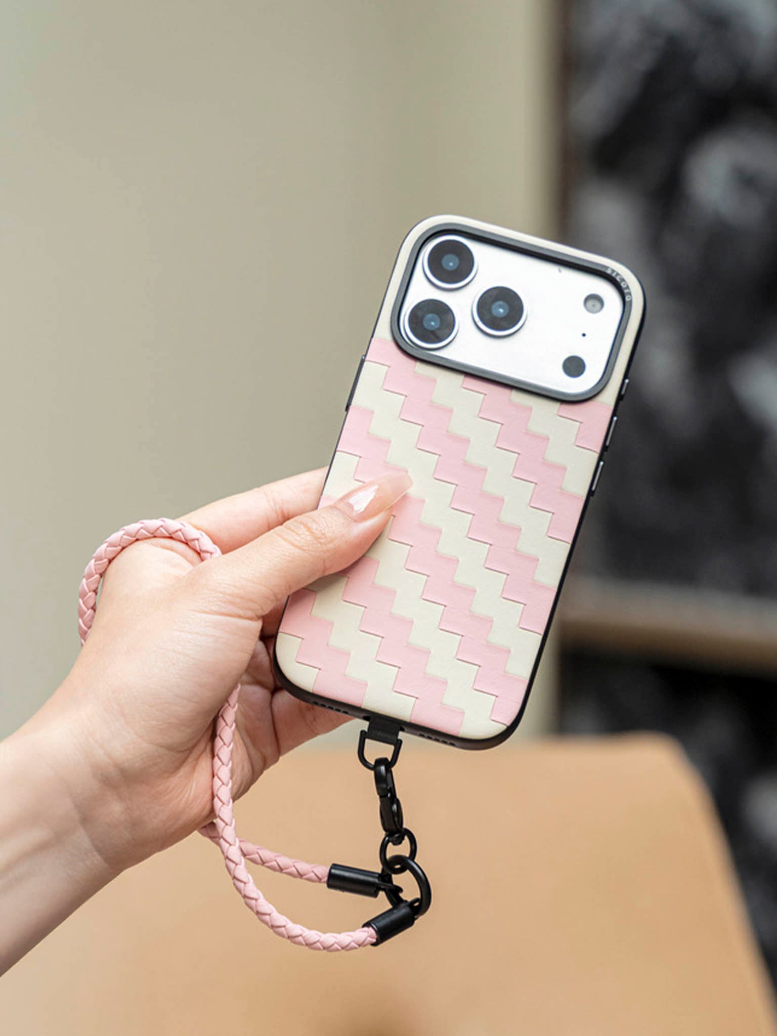 sicora wristlet braided leather lanyard in pink