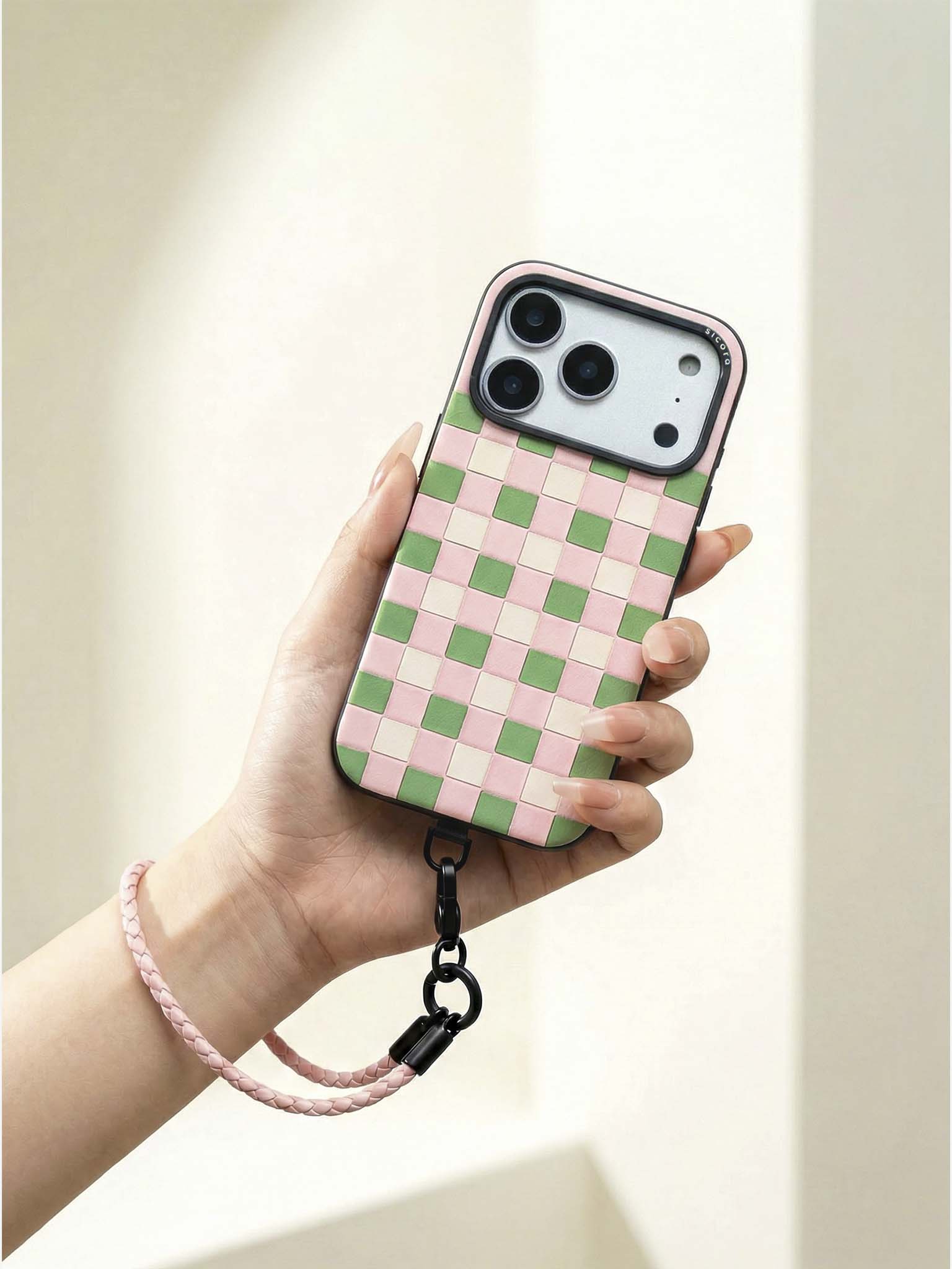 sicora wristlet braided leather lanyard in pink