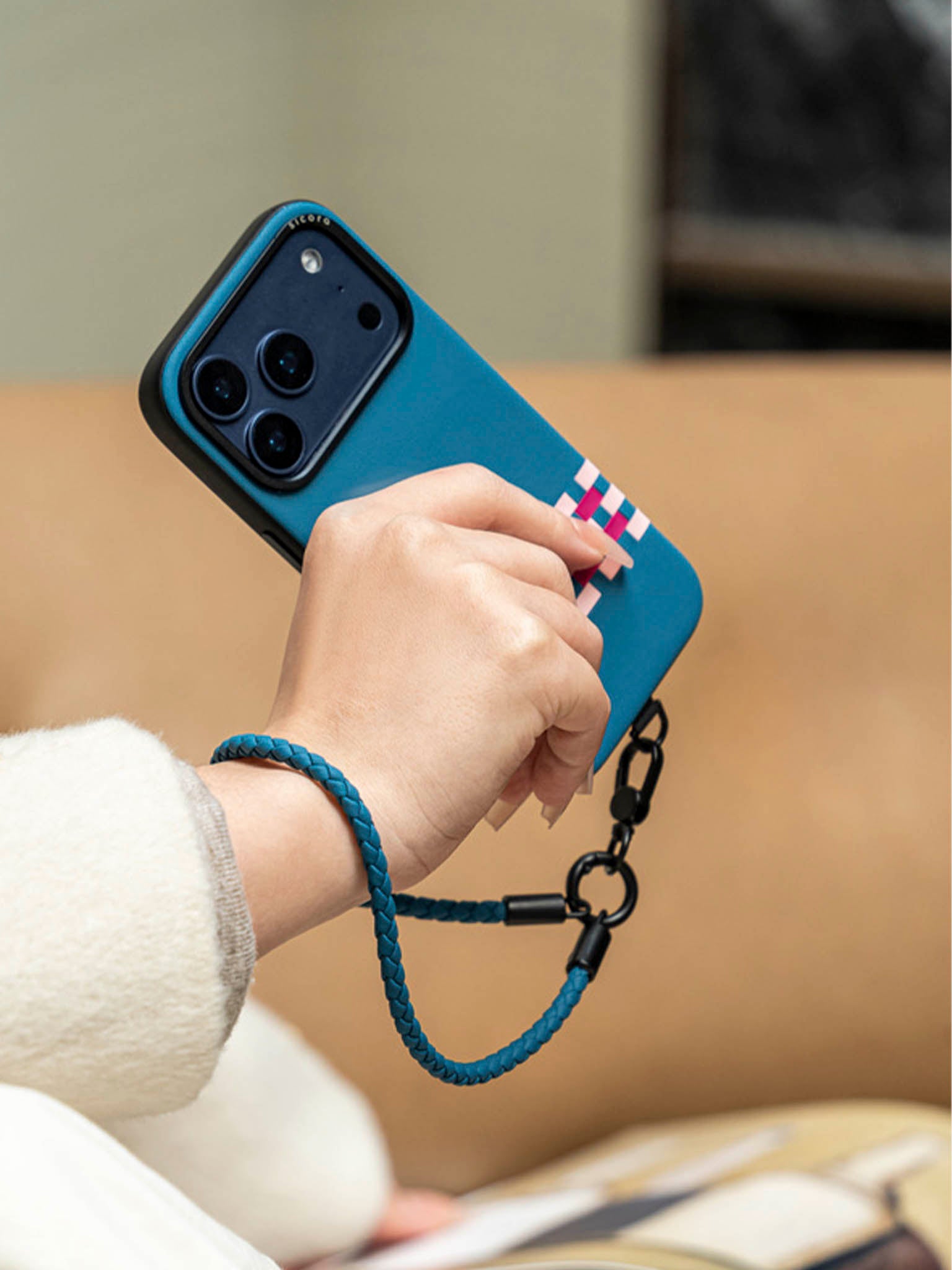 sicora wristlet braided leather lanyard in sea blue