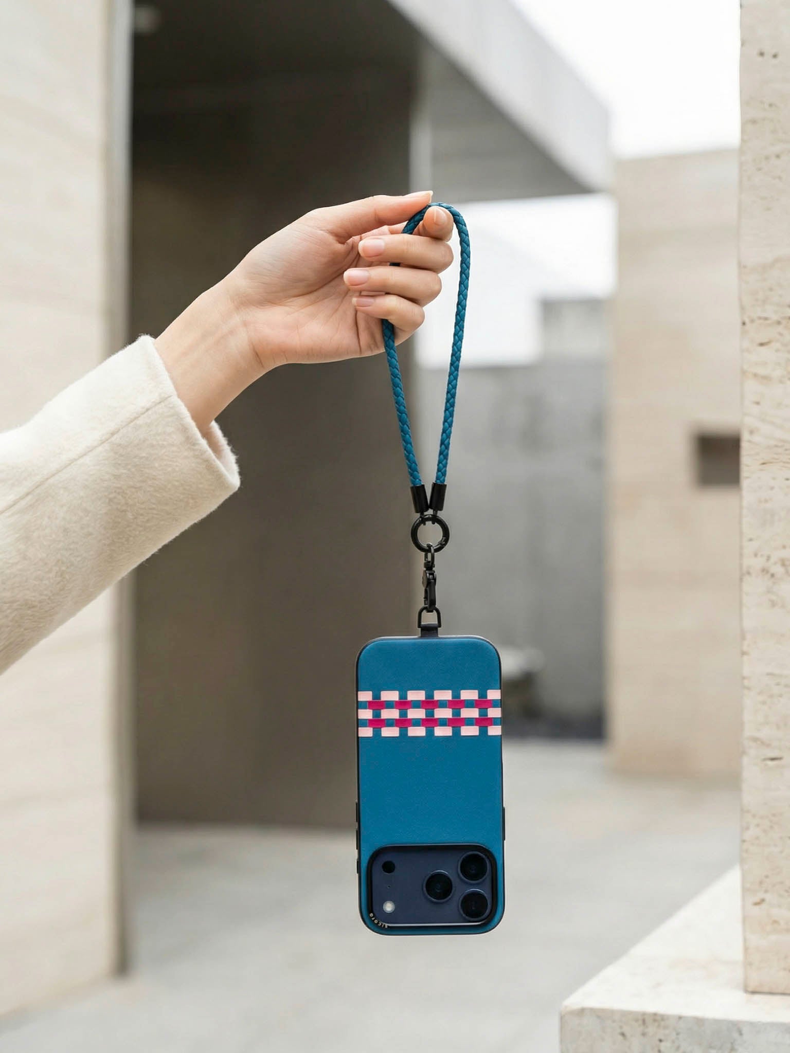 sicora wristlet braided leather lanyard in sea blue