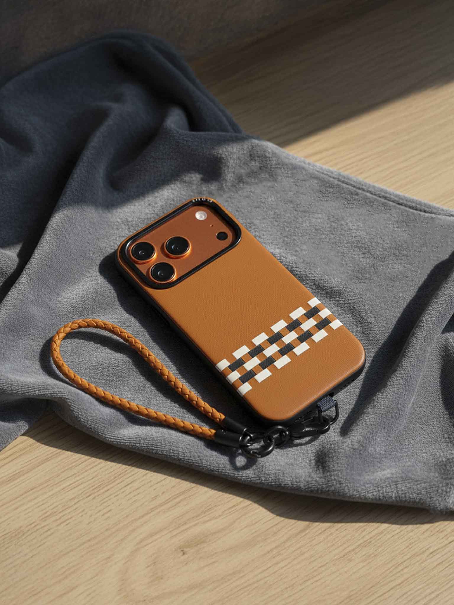 sicora wristlet braided leather lanyard in toffee brown