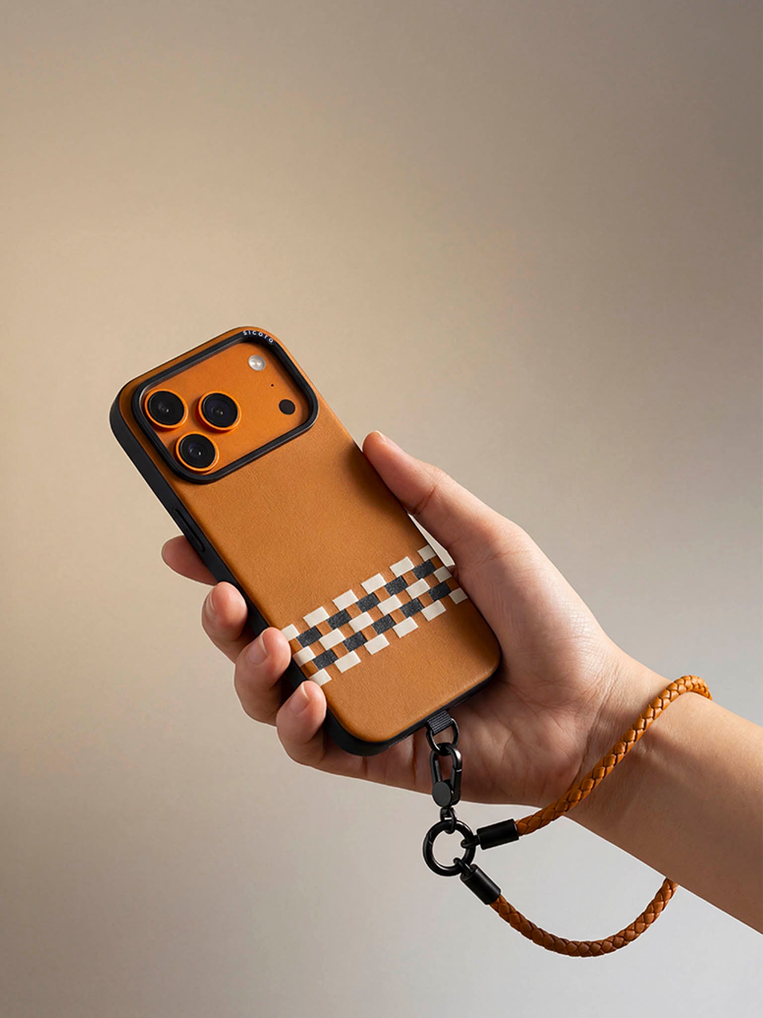 sicora wristlet braided leather lanyard in toffee brown