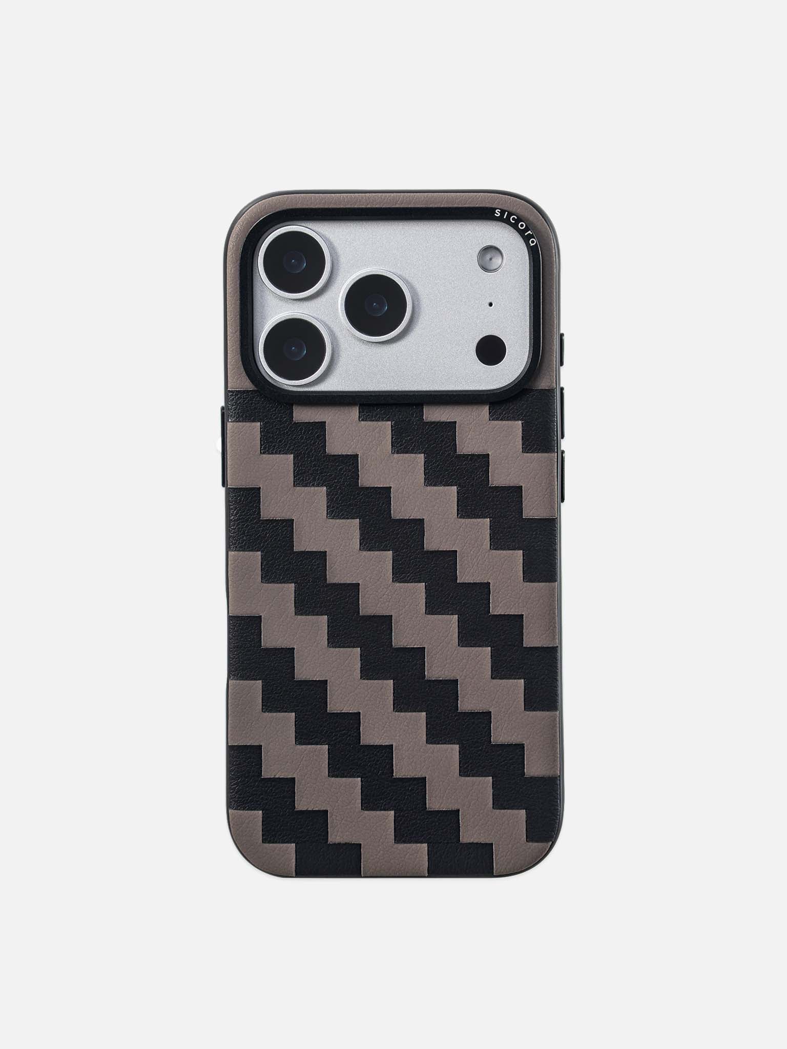 Sicora zigzag phone case with black and granite gray zigzag pattern