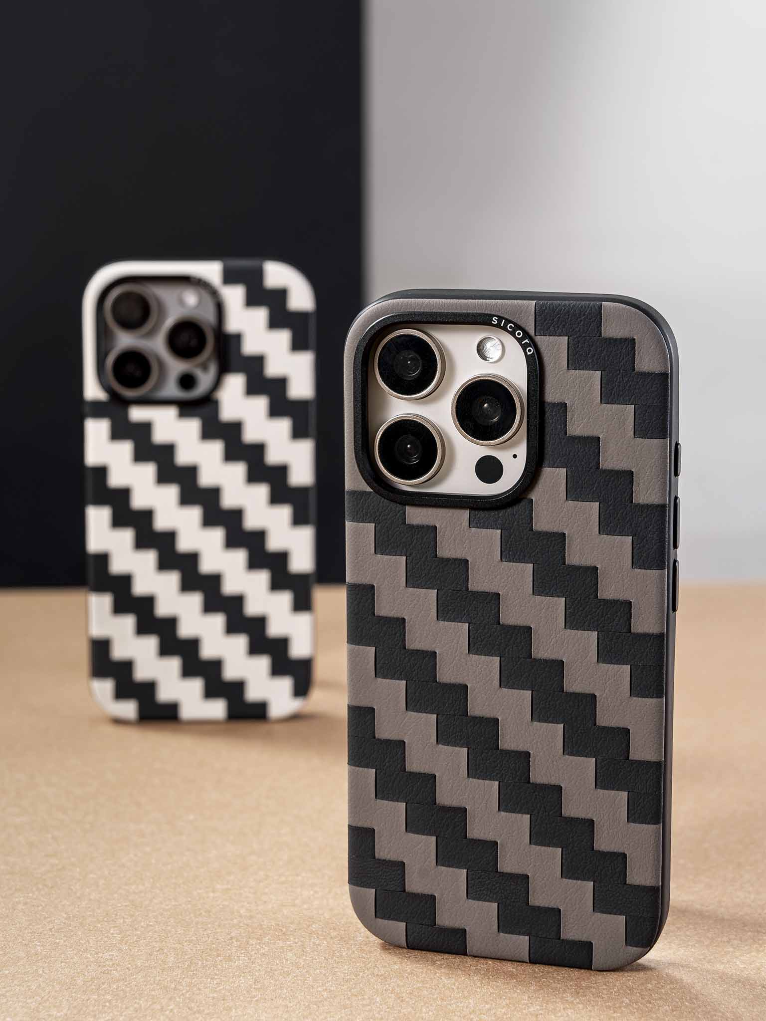 sicora handwoven vegan leather zigzag phone cases