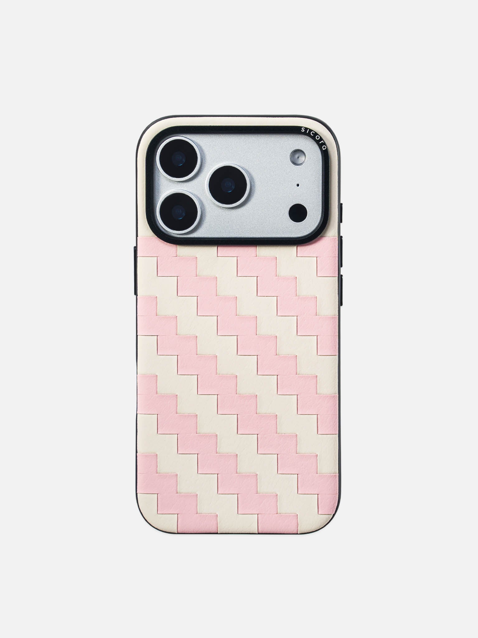 Sicora zigzag phone case with pink and cream white zigzag pattern